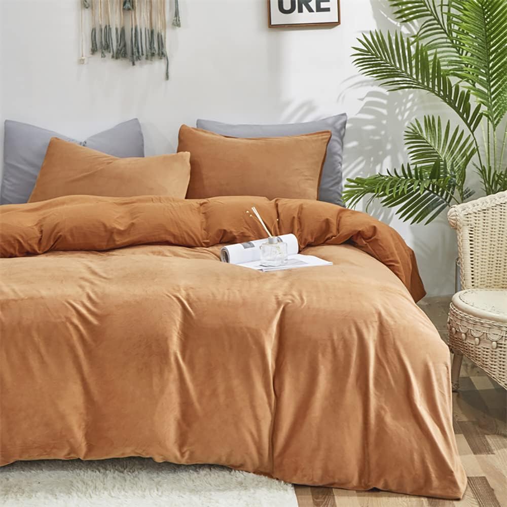 King Size Velvet Orange Sherpa Comforter Set - Soft Fluffy Warm Fuzzy Blanket for Winter Bedding | Pumpkin & Cinnamon Dusty Orange Brown | Perfect for Cozy Nights & Cold Weather