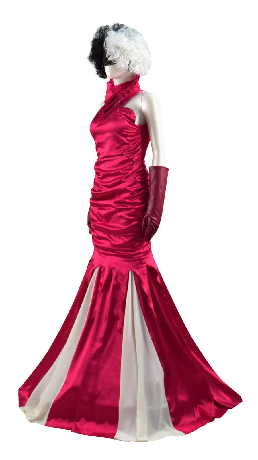 Cruella Devil Costume for Women - Red Dress with Gloves & Mask Set | Halloween Cosplay Outfit | Perfect for Costume Parties, Halloween Events & Themed Dress-Up
