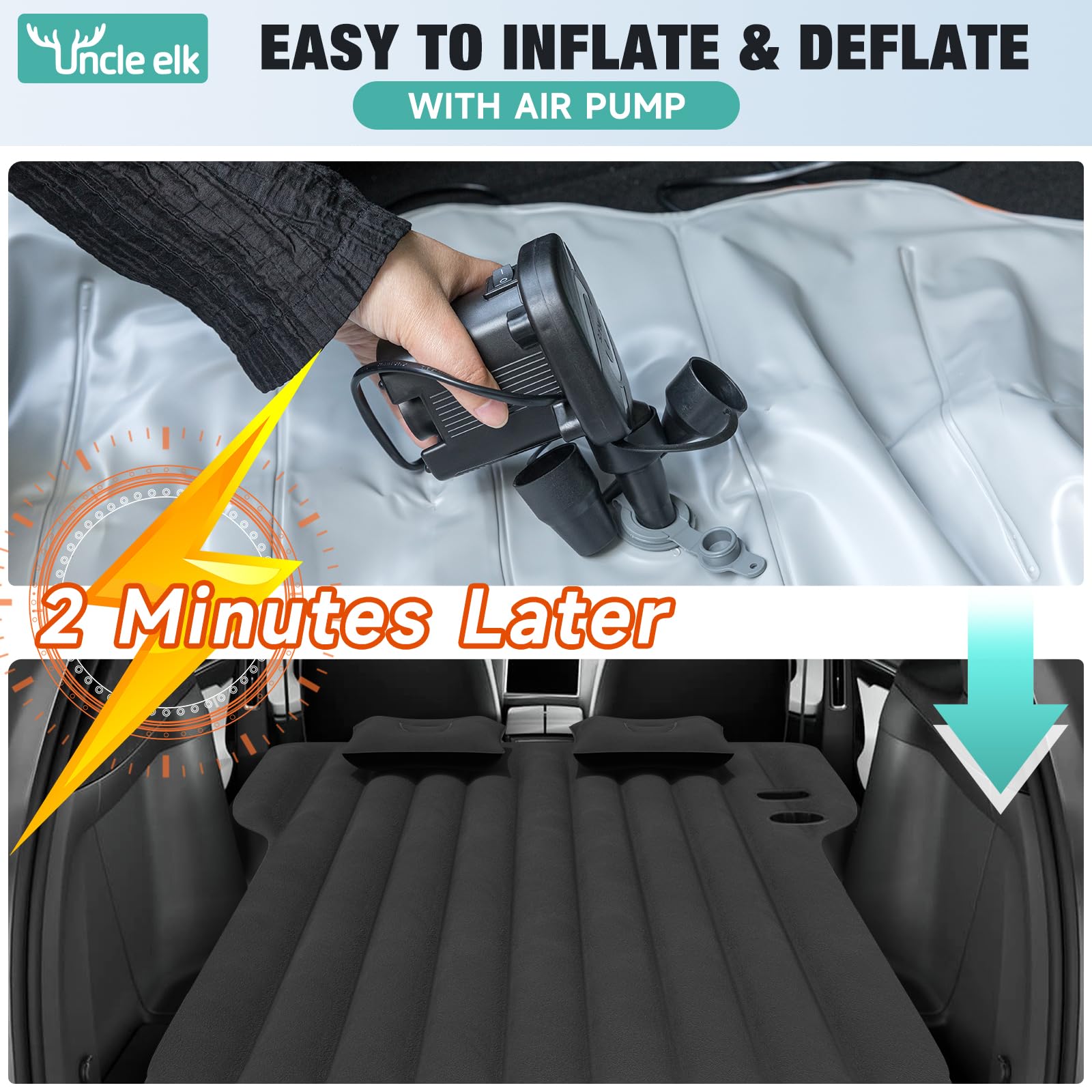 Tesla Model Y Air Mattress - Portable Inflatable SUV Mattress for Camping, Travel & Road Trips | Foldable with Built-in Air Pump & Storage Bag | Perfect for Tesla Model Y & SUV Adventures (Black)
