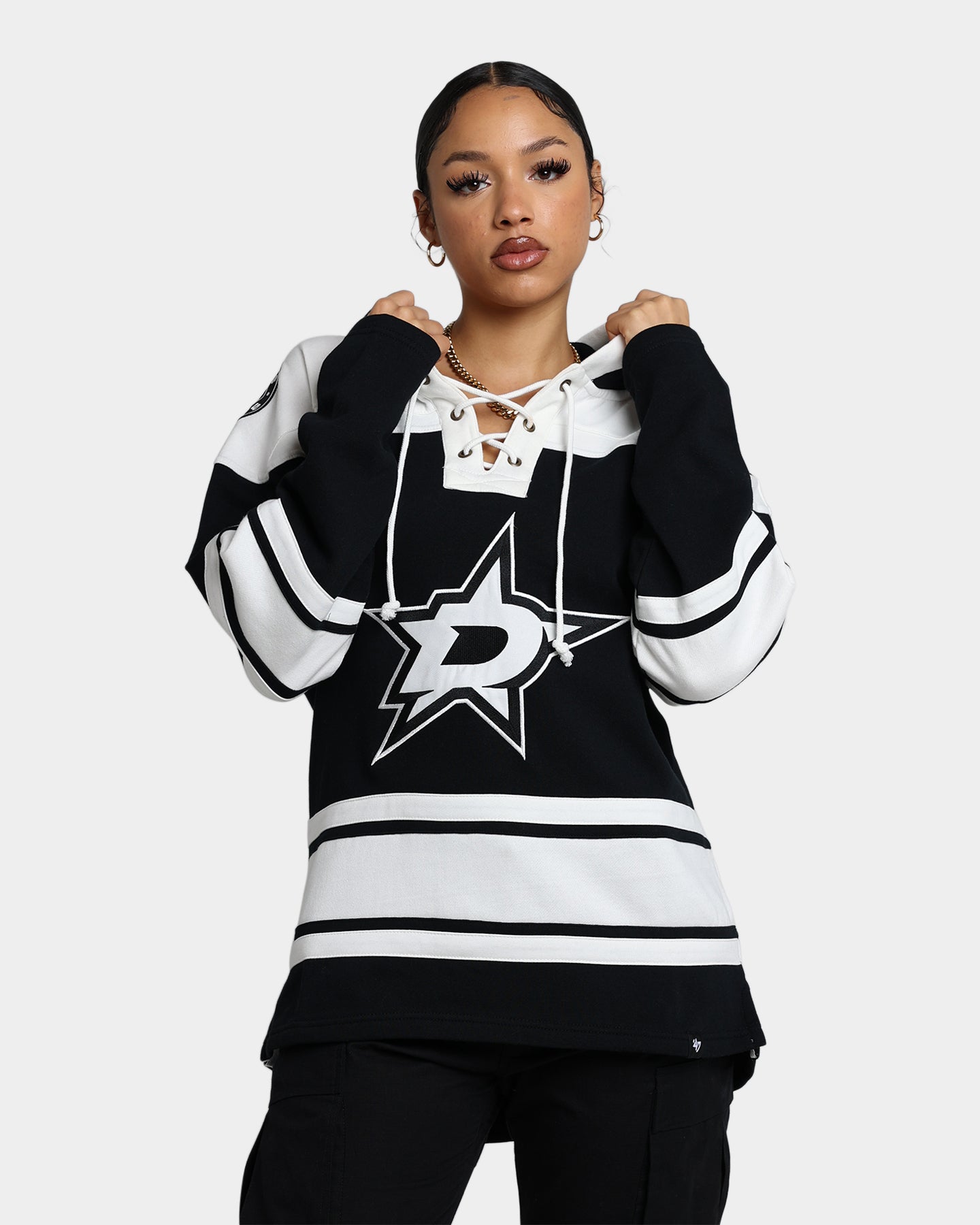 47 Brand Dallas Stars Superior Lacer Hoodie - Men's Jet Black NHL Hockey Pullover Sweatshirt - Perfect for Game Day, Casual Wear & Outdoor Activities