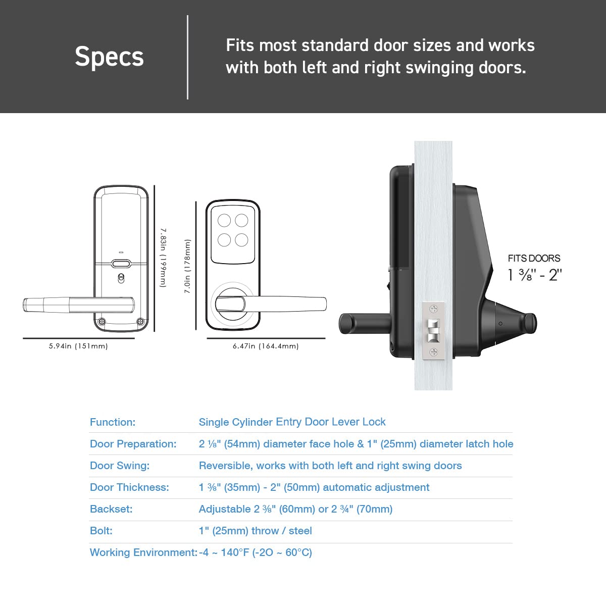 Lockly Secure Plus Smart Door Lock - Bluetooth Enabled Keyless Entry with PIN Genie® Keypad & 3D Biometric Fingerprint Sensor - Auto Lock Feature for Enhanced Home Security (Ideal for Apartments, Vacation Homes & Smart Home Integration)