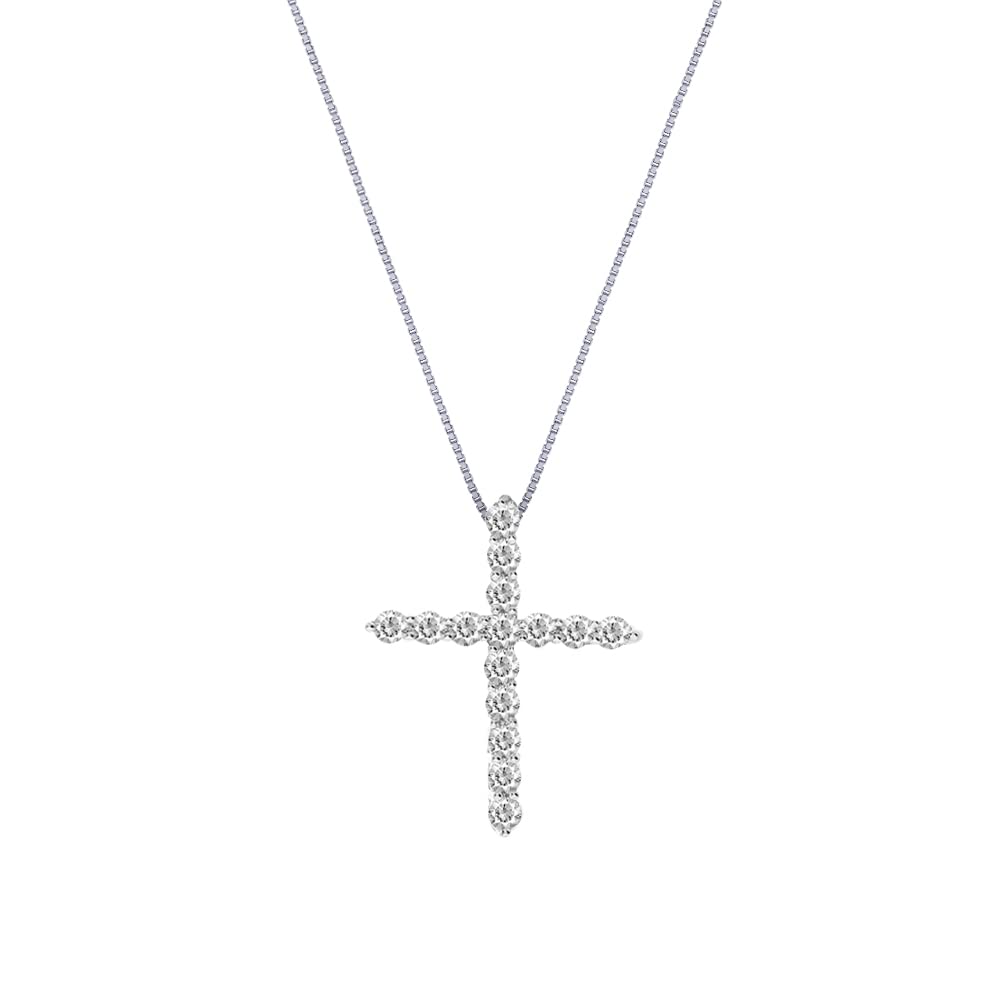 Lab Grown Diamond Cross Pendant Necklace for Women | 925 Sterling Silver VS/SI Clarity 1/6-1/2 CTW | Elegant Religious Jewelry Gift for Christmas, Baptism & Everyday Wear