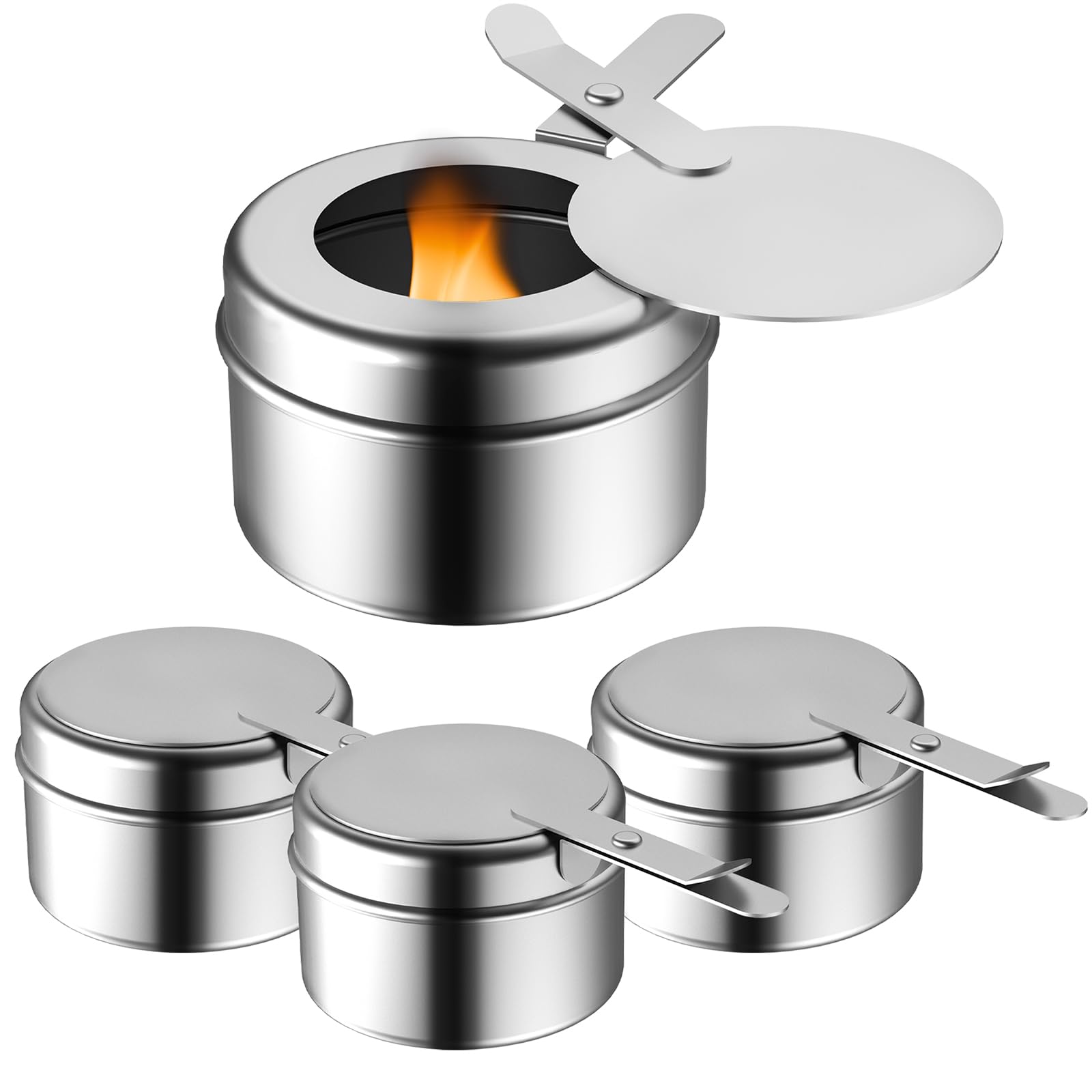 Fasmov 8 Pack Stainless Steel Chafing Fuel Holders with Safety Cover - Canned Heat Containers for Buffet, Catering, BBQ & Outdoor Events - Perfect for Chafing Dishes, Food Warmers & Party Serving