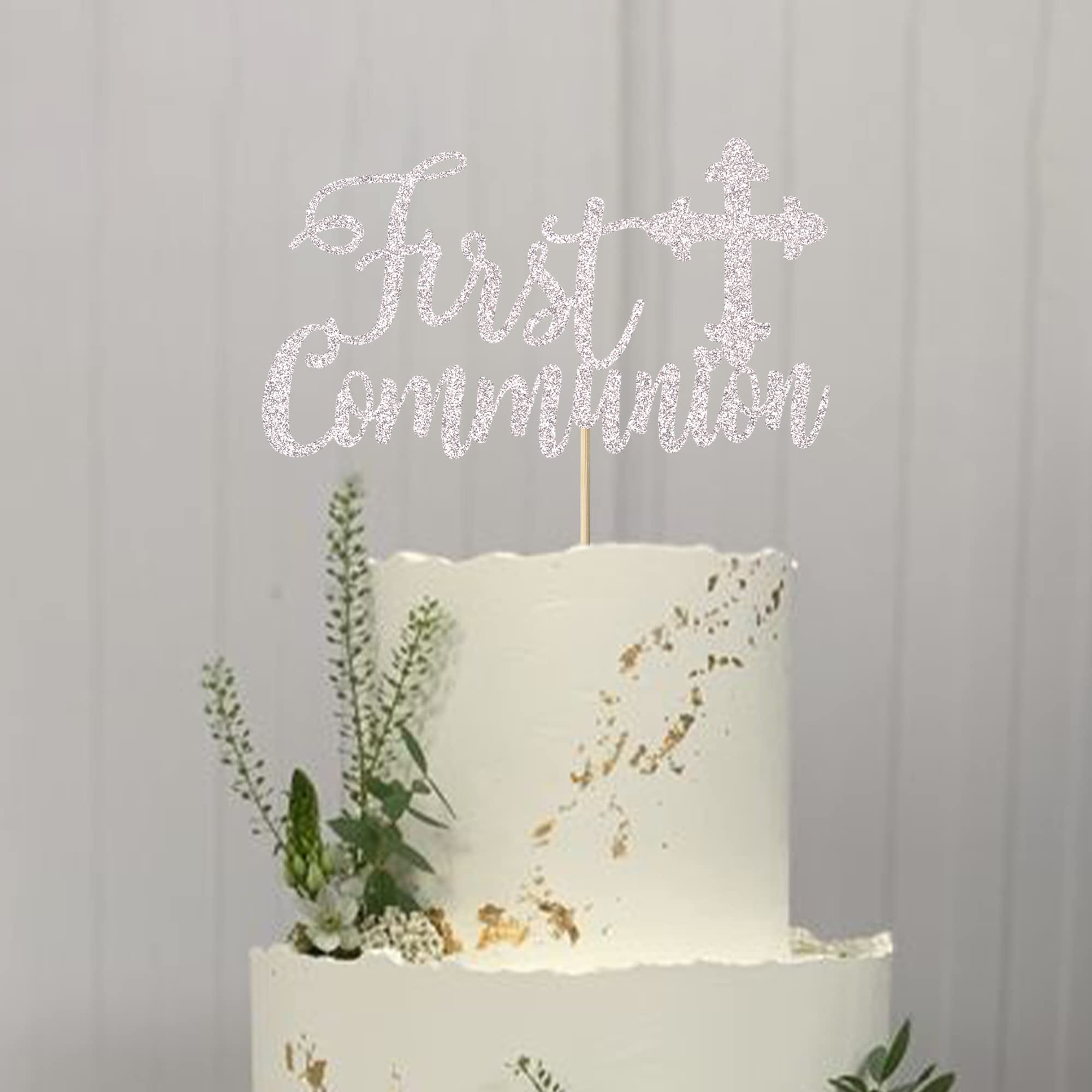 1 Pack Silver Glitter Cross Cake Topper - First Communion Cake Decoration, Baptism, Baby Shower & Birthday Party Supplies - Perfect for Religious Celebrations & Themed Events