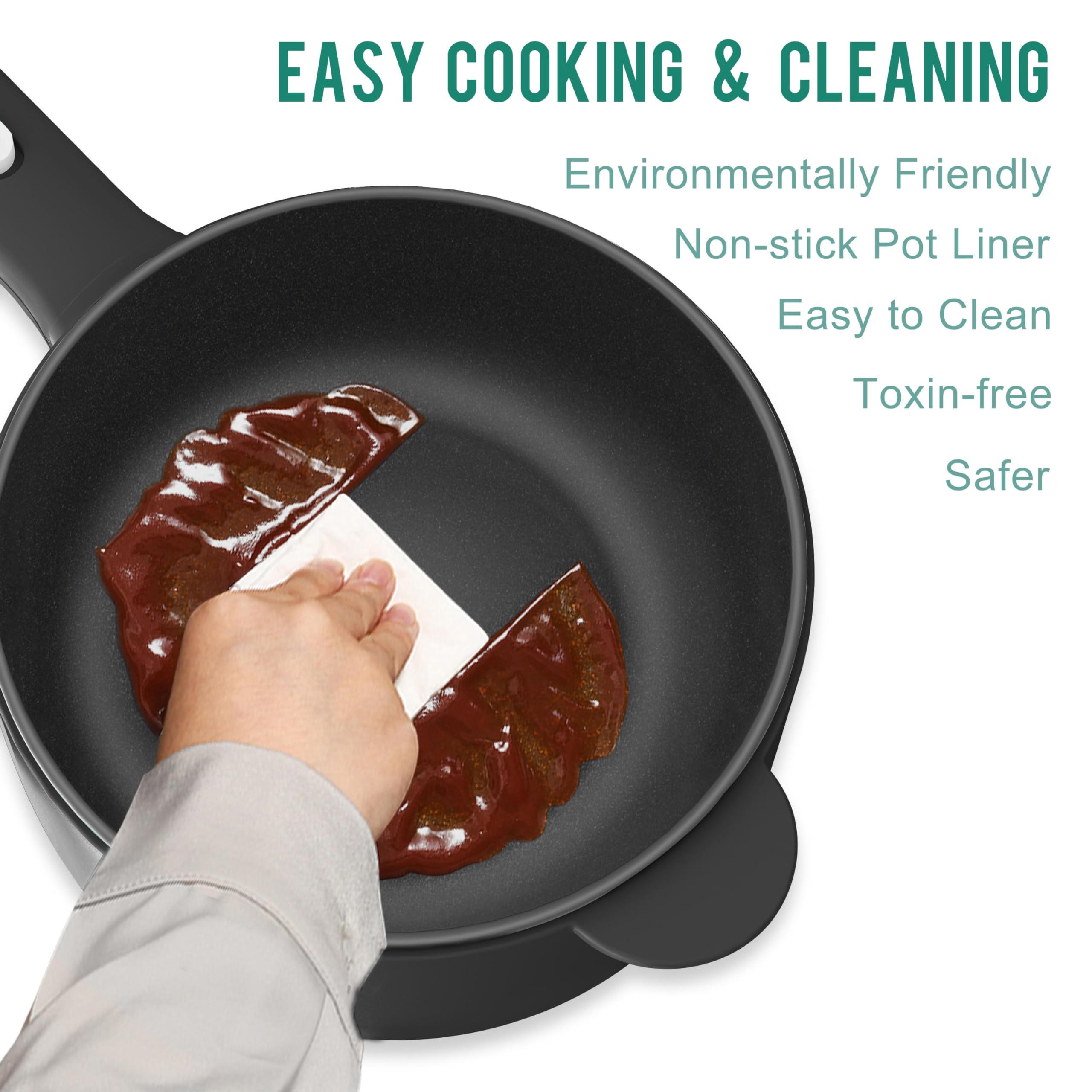 Dezin 2L Electric Cooker with Non-Stick Sauté Pan - Adjustable Temperature Mini Pot for Cooking Steak, Eggs, Fried Rice, Ramen, Oatmeal & Soup | Perfect for College Dorms, Small Kitchens & Quick Meals (Includes Egg Rack)