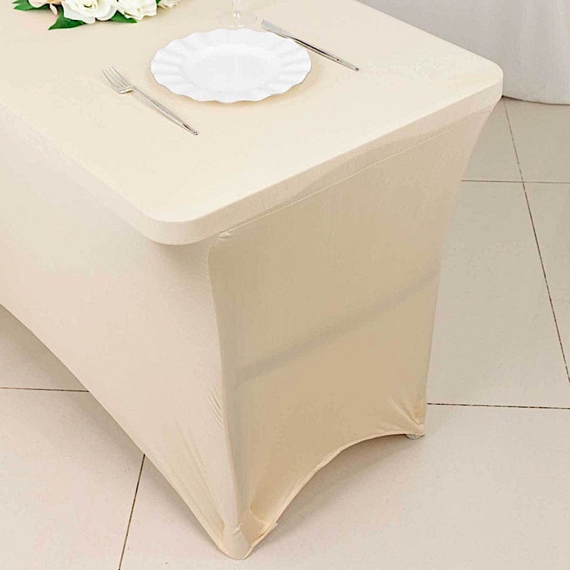 4 ft Rectangular Fitted Spandex Tablecloth - Stretchable Washable Table Cover for Parties, Weddings & Events - Perfect for Banquet, Dining & Home Decor