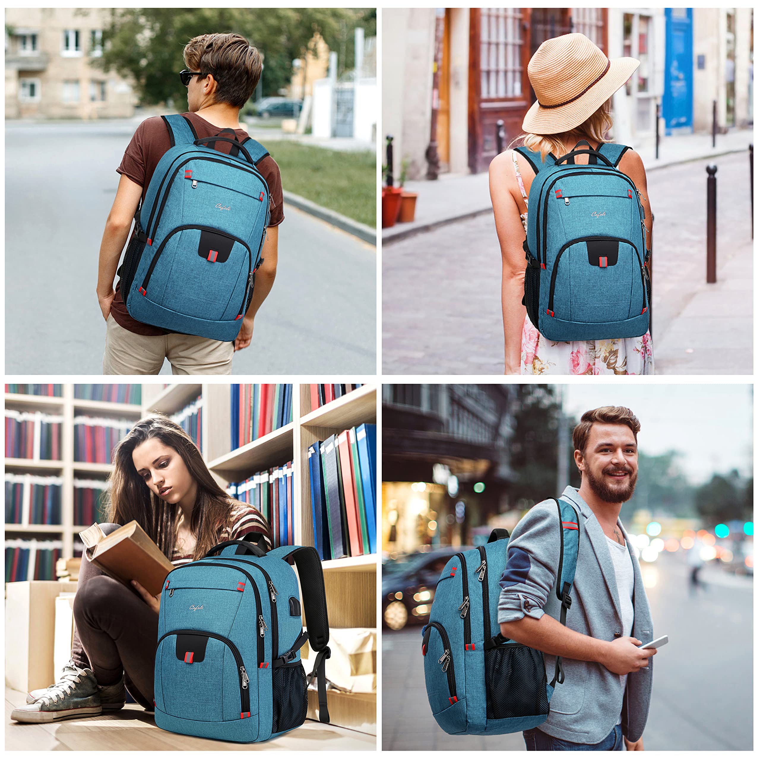 CAFELE 17.3 Inch Laptop Backpack - Durable School & Travel Backpack for Women & Men, Water-Resistant Work Bag with USB Charging Port (Blue) - Perfect for College, Business Trips & Daily Commute
