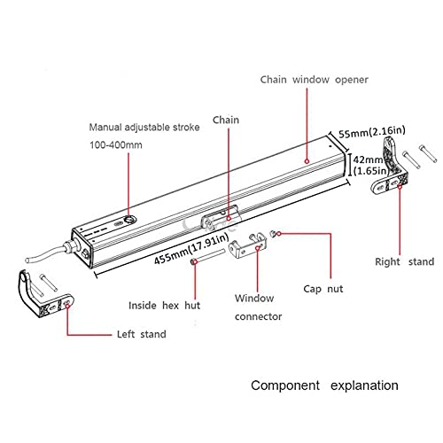 Olideauto 24V Electric Window Closer & Opener - DC24V/AC110V Motorized Window Actuator with Built-in Receiver & Adjustable Stroke (3.93-15.74 Inch) - Perfect for Smart Homes, Offices, and Automatic Window Systems