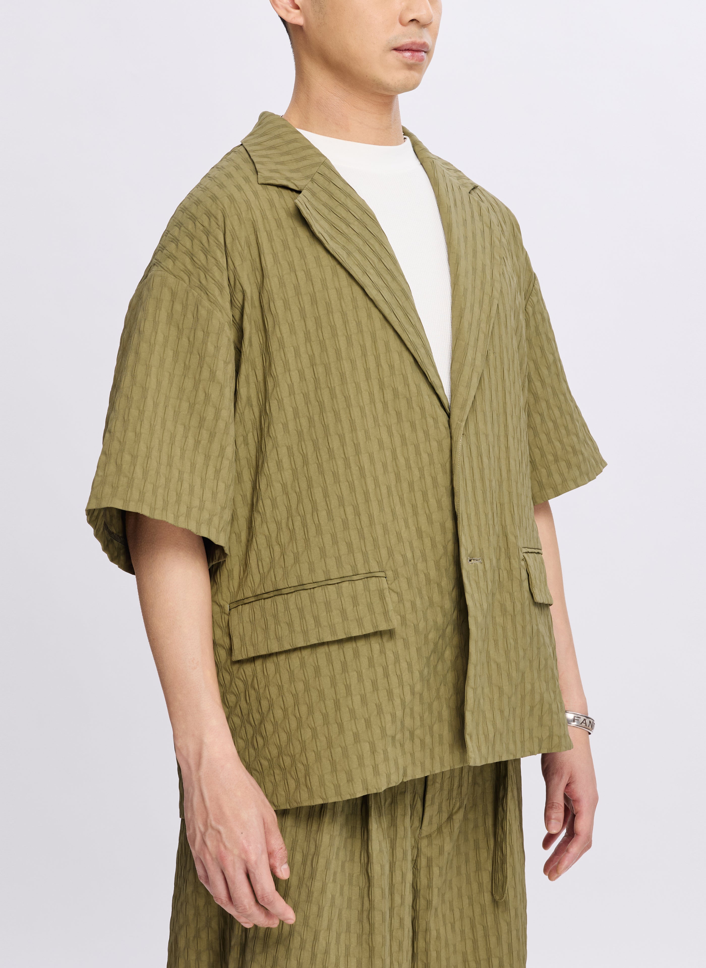 Stylish Nylon Spandex Jacquard Short Sleeve Blazer Jacket for Women | Breathable & Stretchy Business Casual Wear | Perfect for Office, Meetings & Summer Outings