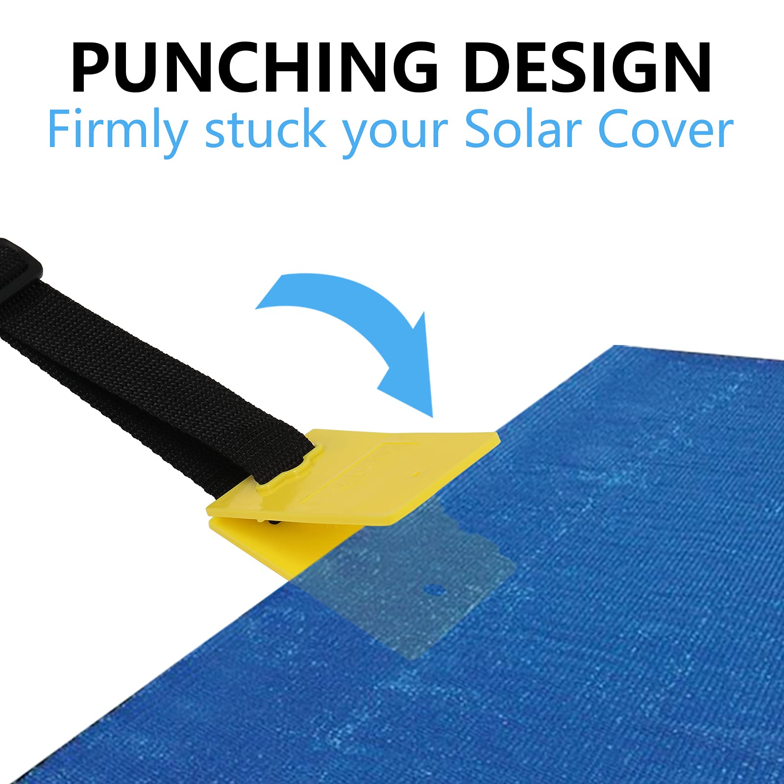 VINGLI In-Ground Pool Cover Reel Set with Embedded Straps & Clips - Solar Pool Cover Reel Attachment Kit Includes 8 Adhesive Nylon Straps, 12 Cord Plates & 8 Buckles for Easy Pool Cover Storage | Perfect for Backyard Swimming Pools, Residential Pool Maintenance & Winter Pool Protection
