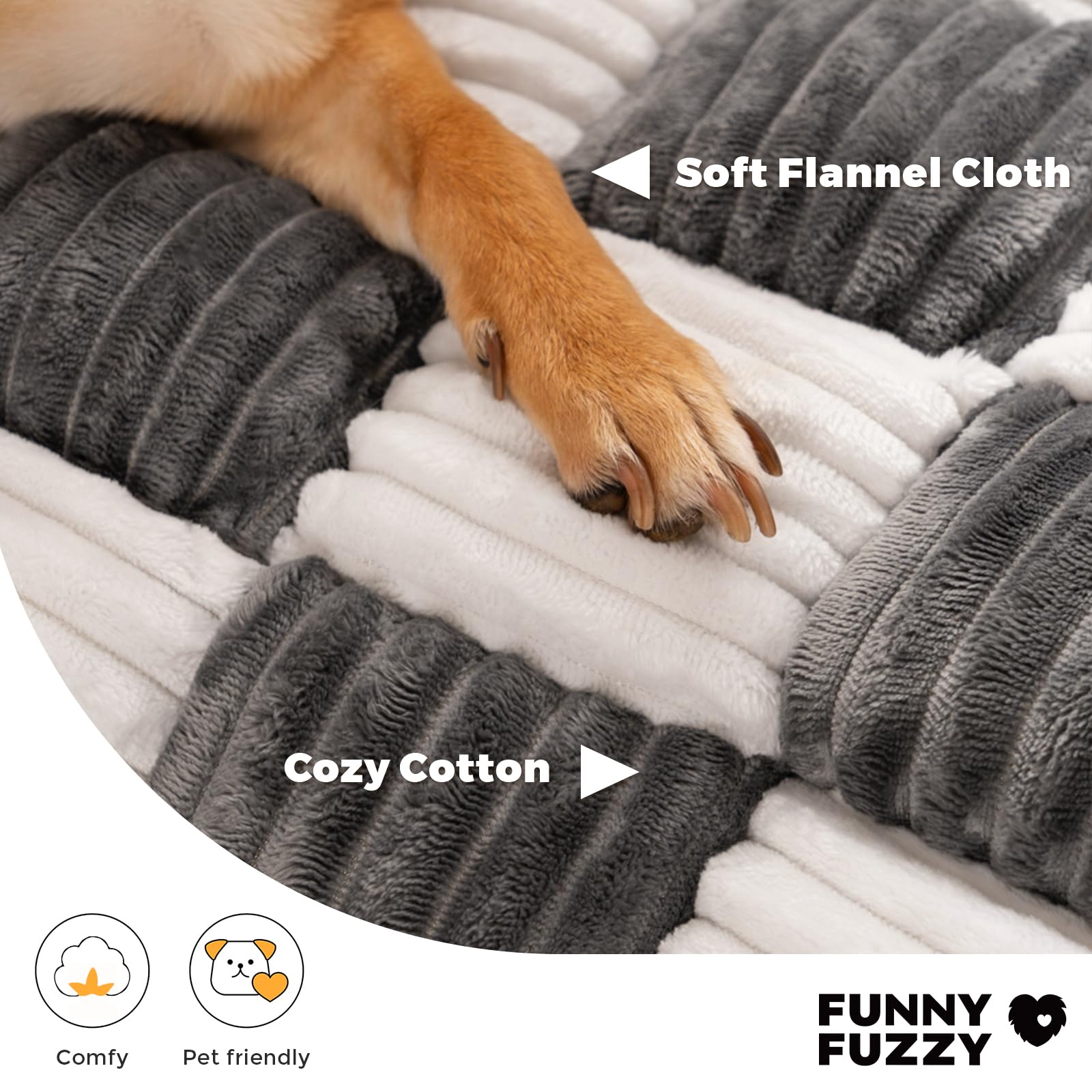 Funny Fuzzy Pet Couch Cover for Dogs - Large Washable Plaid Sofa Protector | Cream Square Dog Bed Mat for Furniture Protection | Perfect for Living Room, Bedroom & Pet-Friendly Homes (Black)