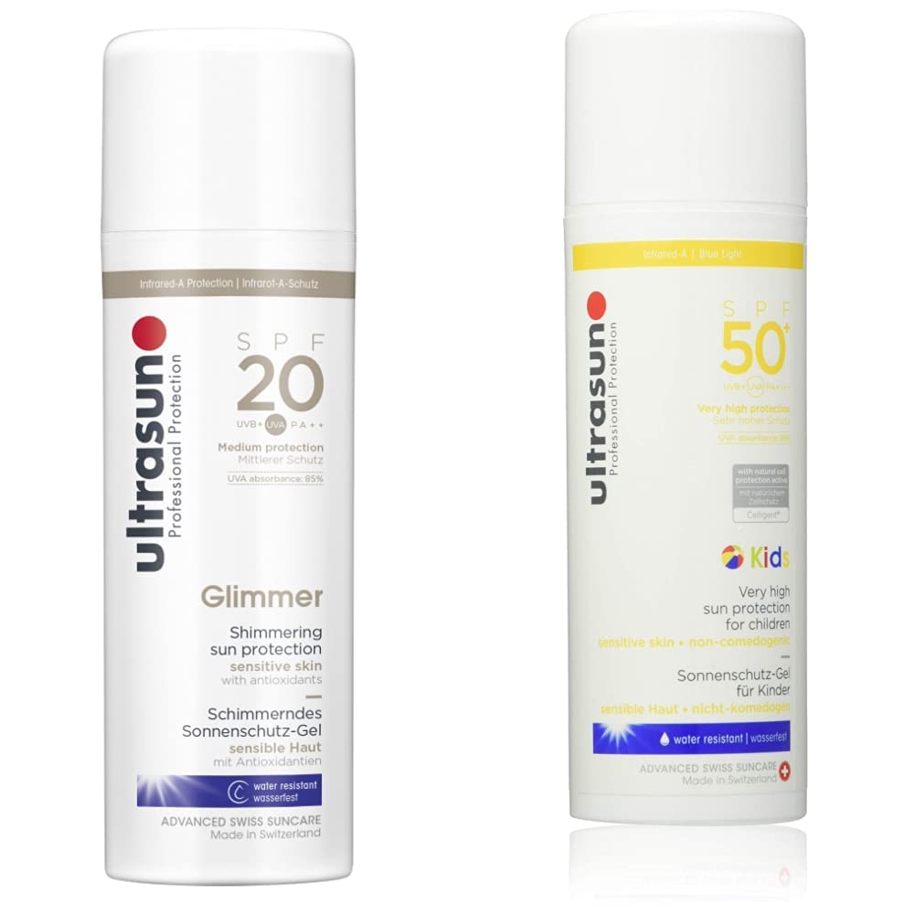 UltraSun SPF20 Glimmer Sensitive Formula Sunscreen Lotion - 150ml All Day Protection for Sensitive Skin | Daily Moisturizer with Shimmer for Face & Body