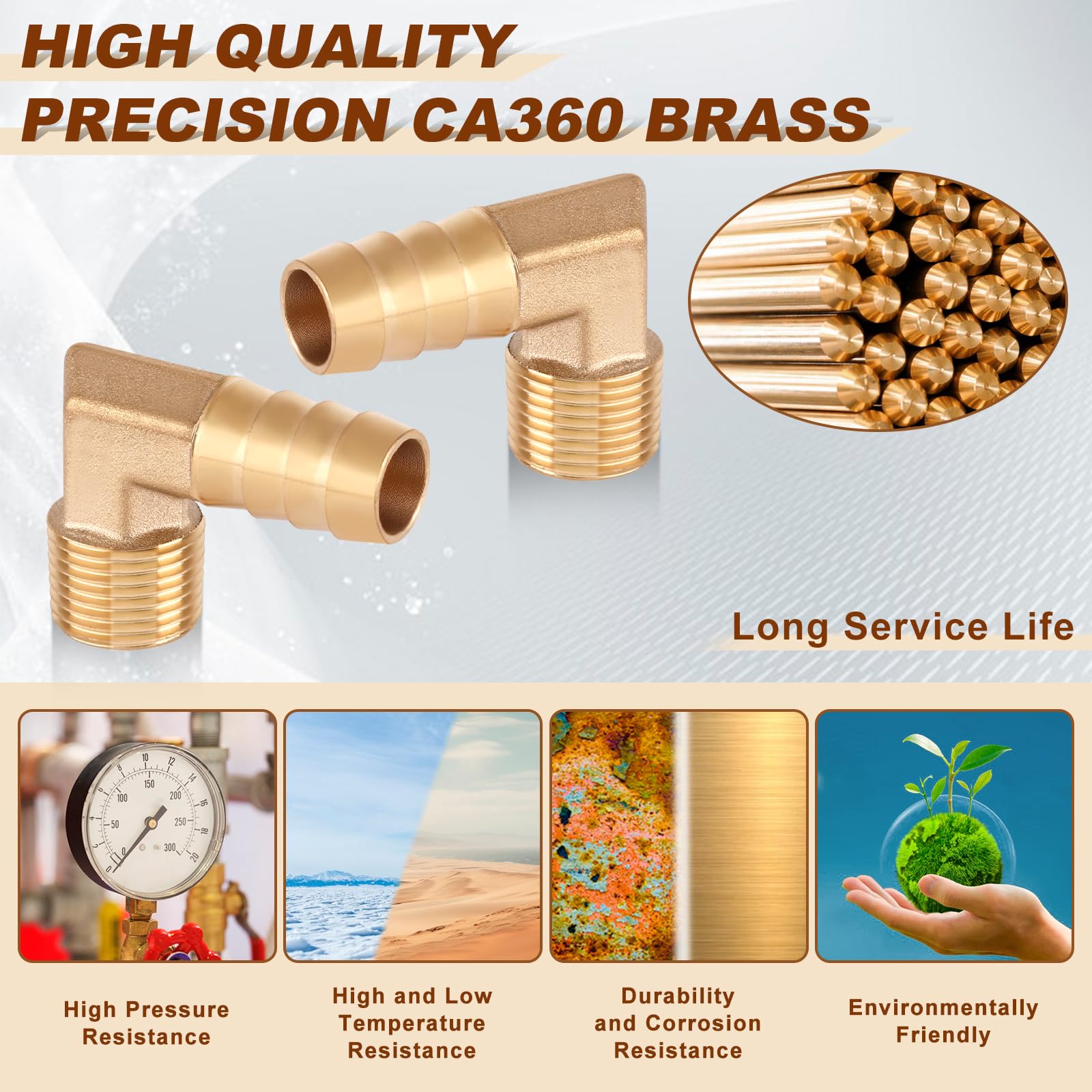 5PCS Brass Hose Barb Fittings - 90 Degree Elbow 1/2