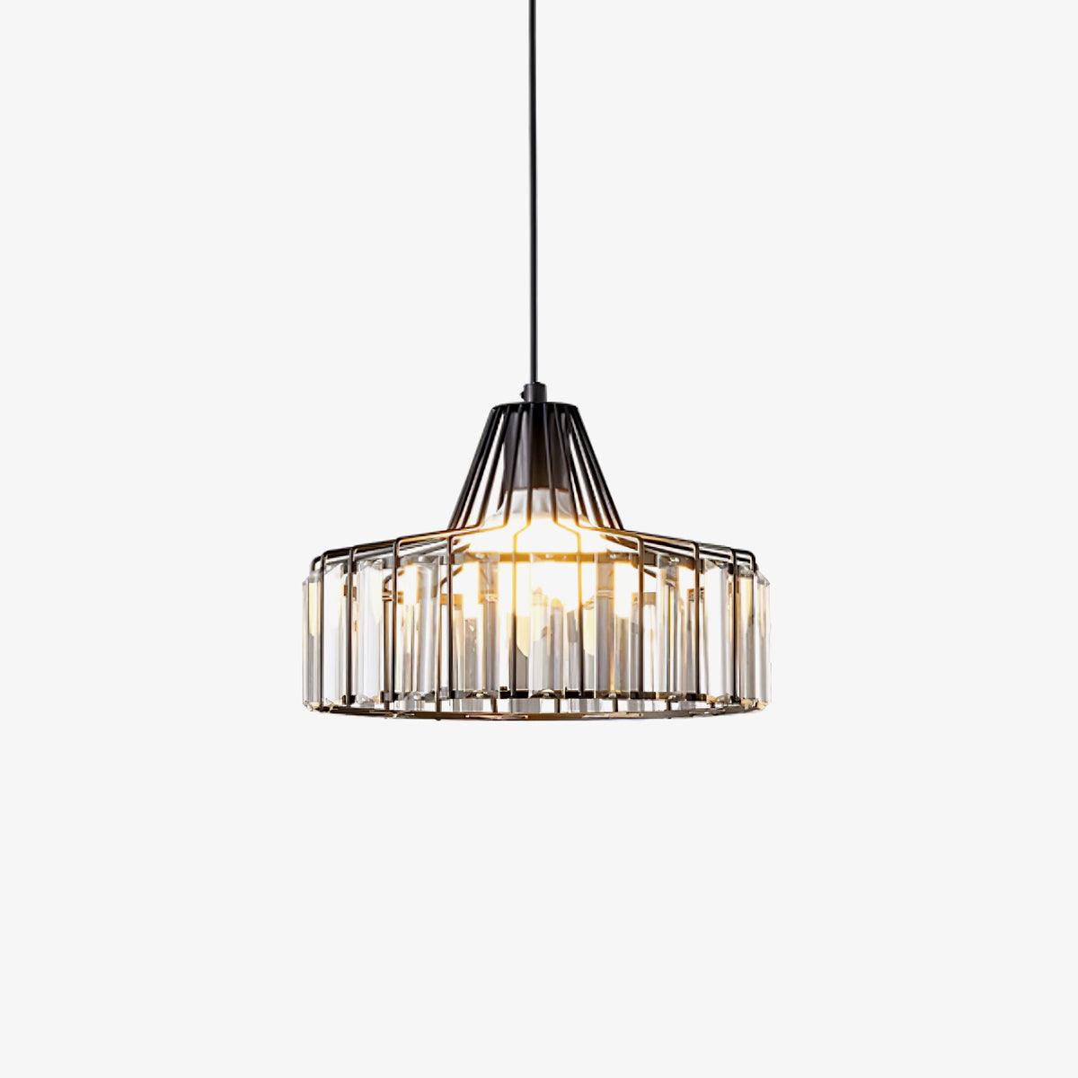 Crystal Drum Pendant Light - Modern Glass Ceiling Chandelier for Dining Room, Living Room & Bedroom Lighting Decor