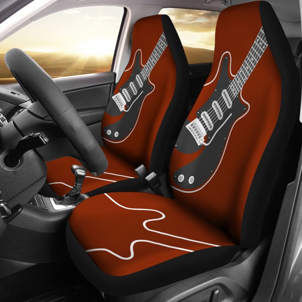 Premium Red Themed Electric Guitar Car Seat Covers - Universal Fit for Cars, SUVs & Trucks - Perfect for Musicians & Music Lovers on the Go
