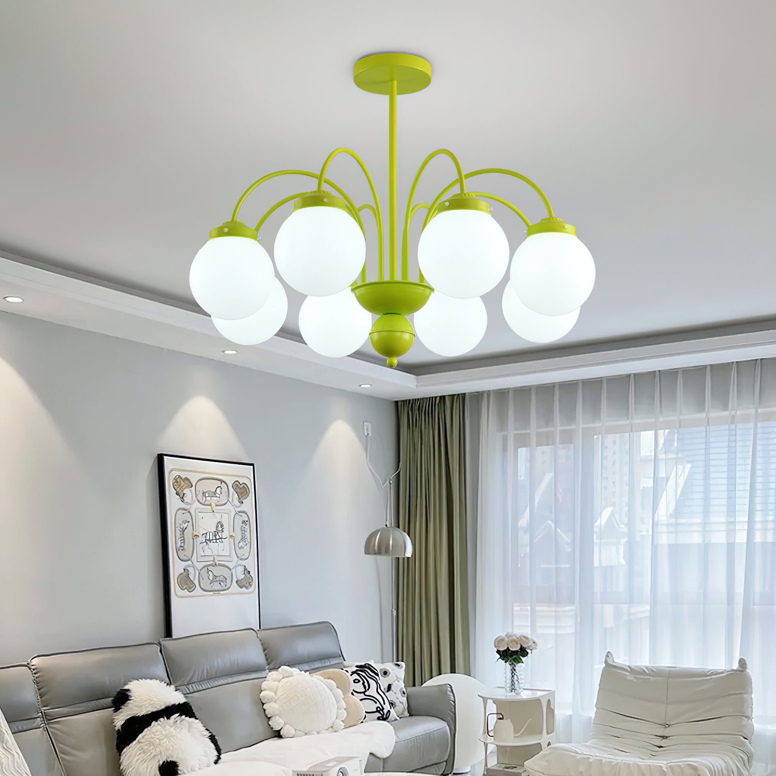 Elegant Cream Glass Ball Chandelier - Modern Crystal Ceiling Light Fixture for Dining Room, Bedroom & Living Room Decor