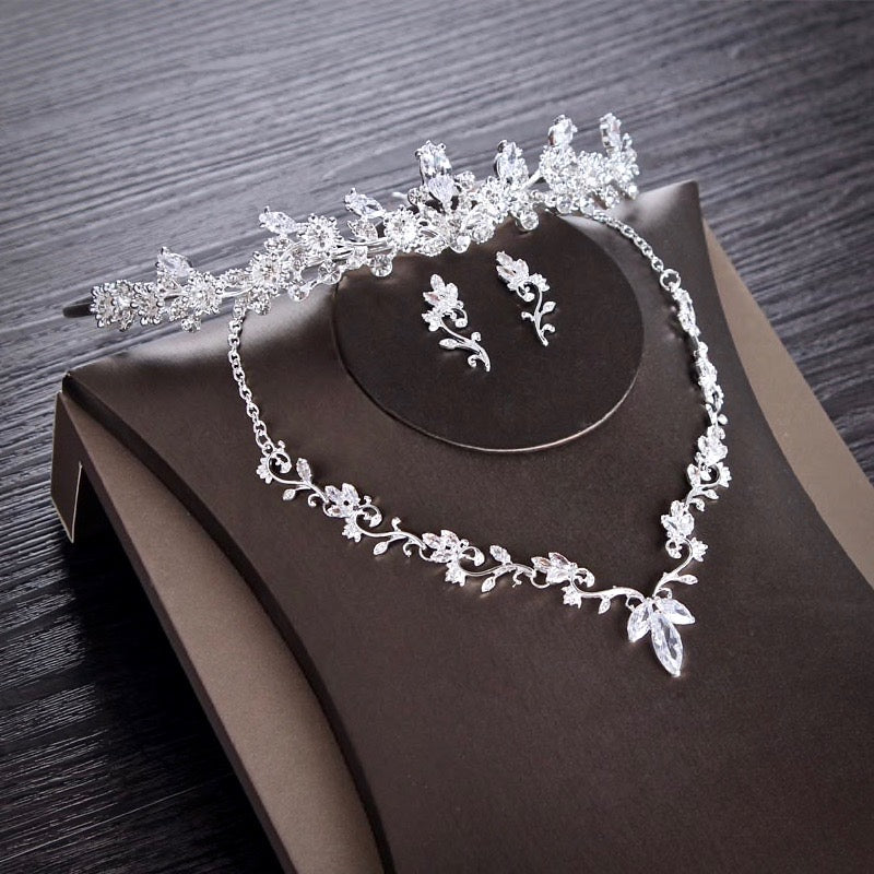 Elegant Candice Silver Cubic Zirconia Bridal Jewelry Set with Tiara - 3 Piece Wedding Accessories for Bride, Bridesmaids & Special Occasions