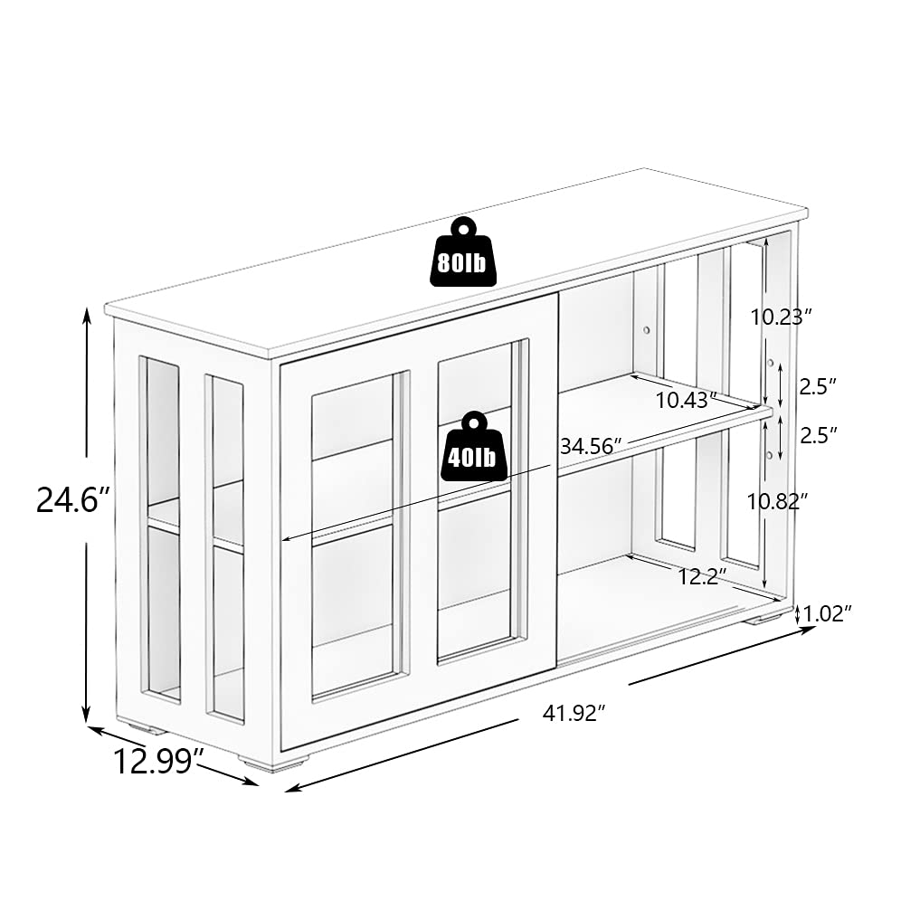 Buffet Cabinet with Storage & Adjustable Shelves - Kitchen Dining Room Sideboard with Glass Sliding Doors - Liquor Display & Storage Cupboard for Home, Bar, or Restaurant (Black)