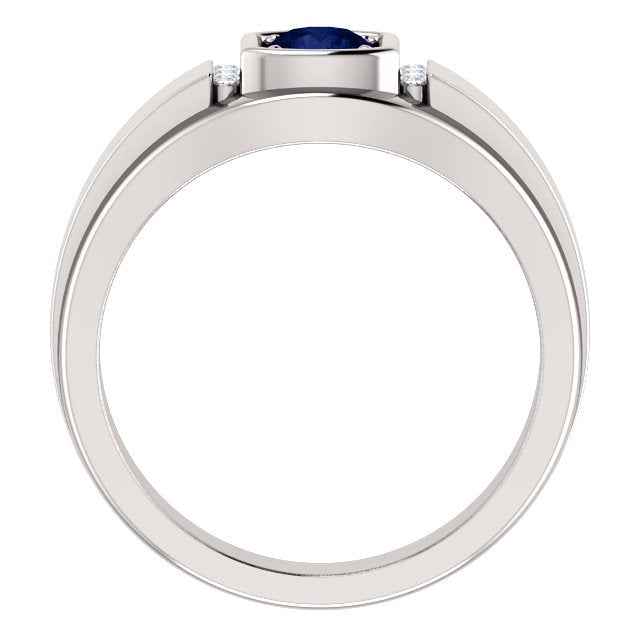 14K Gold Men's Sapphire and Diamond Ring - 0.60ct Sapphire & 0.09ctw Diamonds - Elegant Wedding Band, Anniversary Gift for Him, Engagement Ring for Men