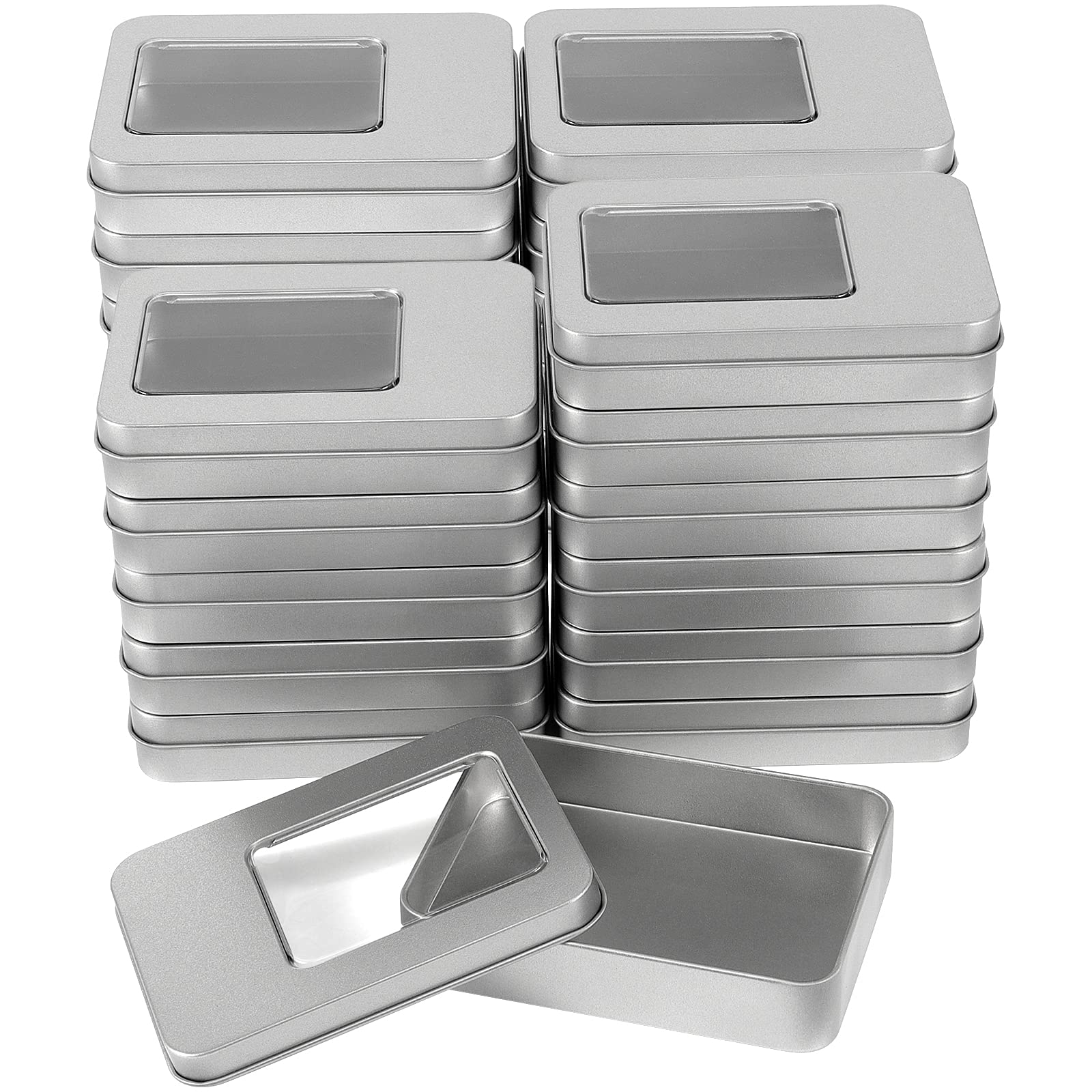 FUNSUEI 24 Pack Empty Rectangular Metal Tins with Lids - 4.5 x 3.5 x 0.8 Inch Small Metal Containers for Candles, Candies, Gifts, Balms, DIY Crafts - Perfect for Home Storage, Party Favors & Handmade Soap Packaging