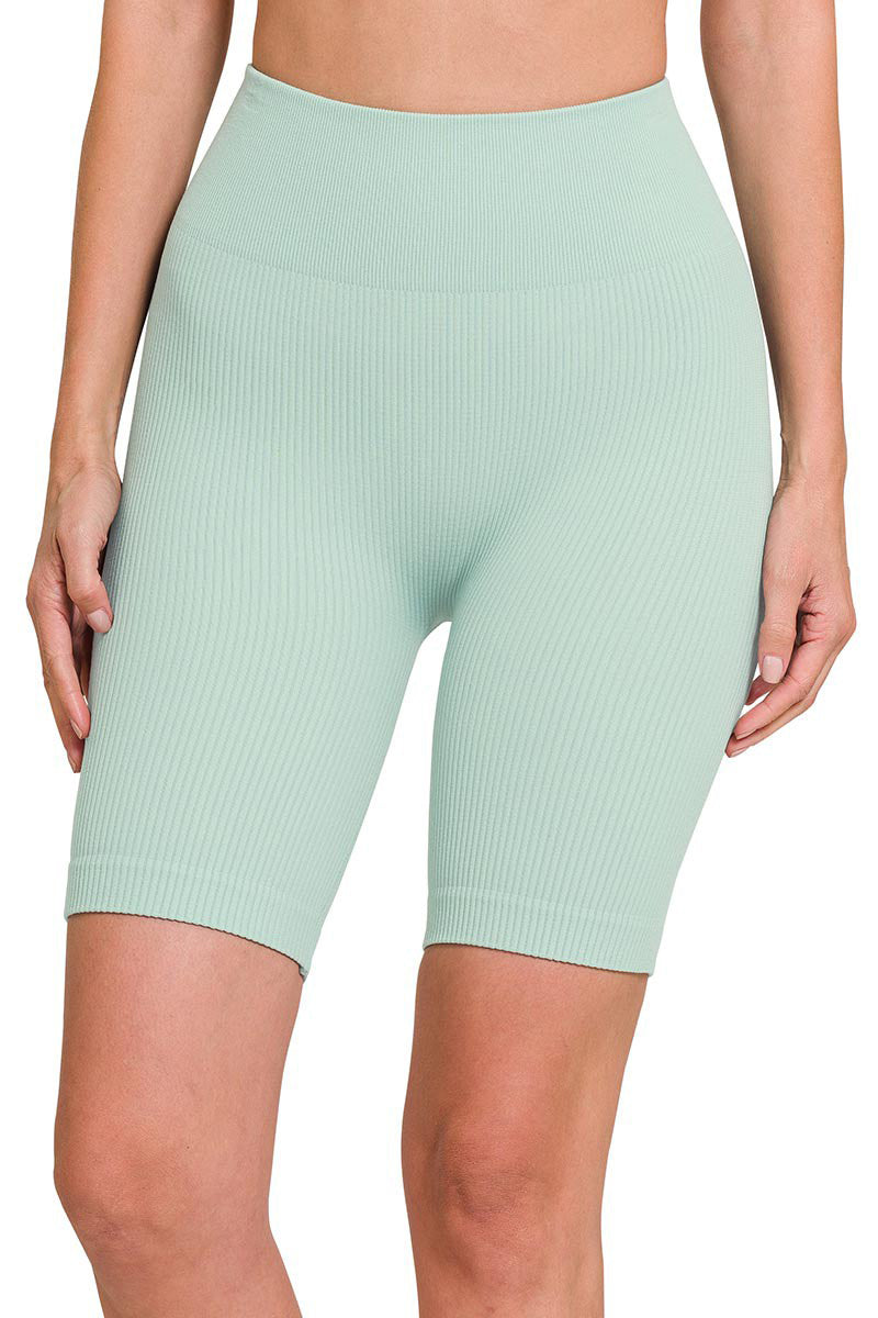 High Waist Ribbed Biker Shorts for Women - Stretchy Workout Shorts with Pockets - Perfect for Yoga, Running, Gym & Lounge Wear