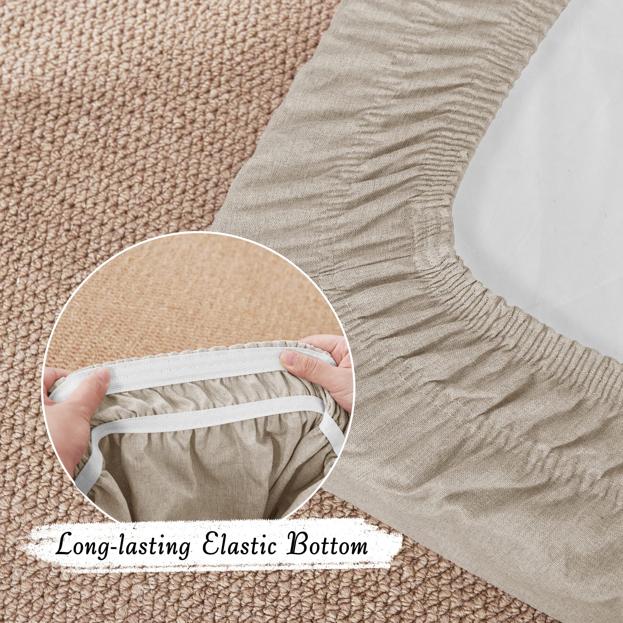 StangH Linen Sofa Cushion Covers - 3-Piece Set with Anti-Slip Design, Elastic Closure & Velcro Tiebacks for Couches, Chairs, Benches - Perfect for Living Room, Bedroom, Backyard & Cabana (Taupe)