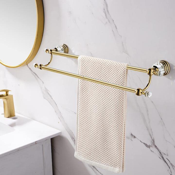 WINCASE Adjustable Gold Towel Bar 18-30 Inch - Crystal Double Towel Holder for Bathroom Wall Mount - Perfect for Spa, Hotel & Luxury Home Decor
