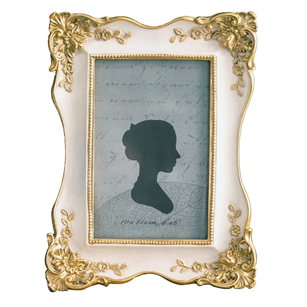 Antique Gold Resin Photo Frame 4x6in - Glass Desk Display for Home Decor