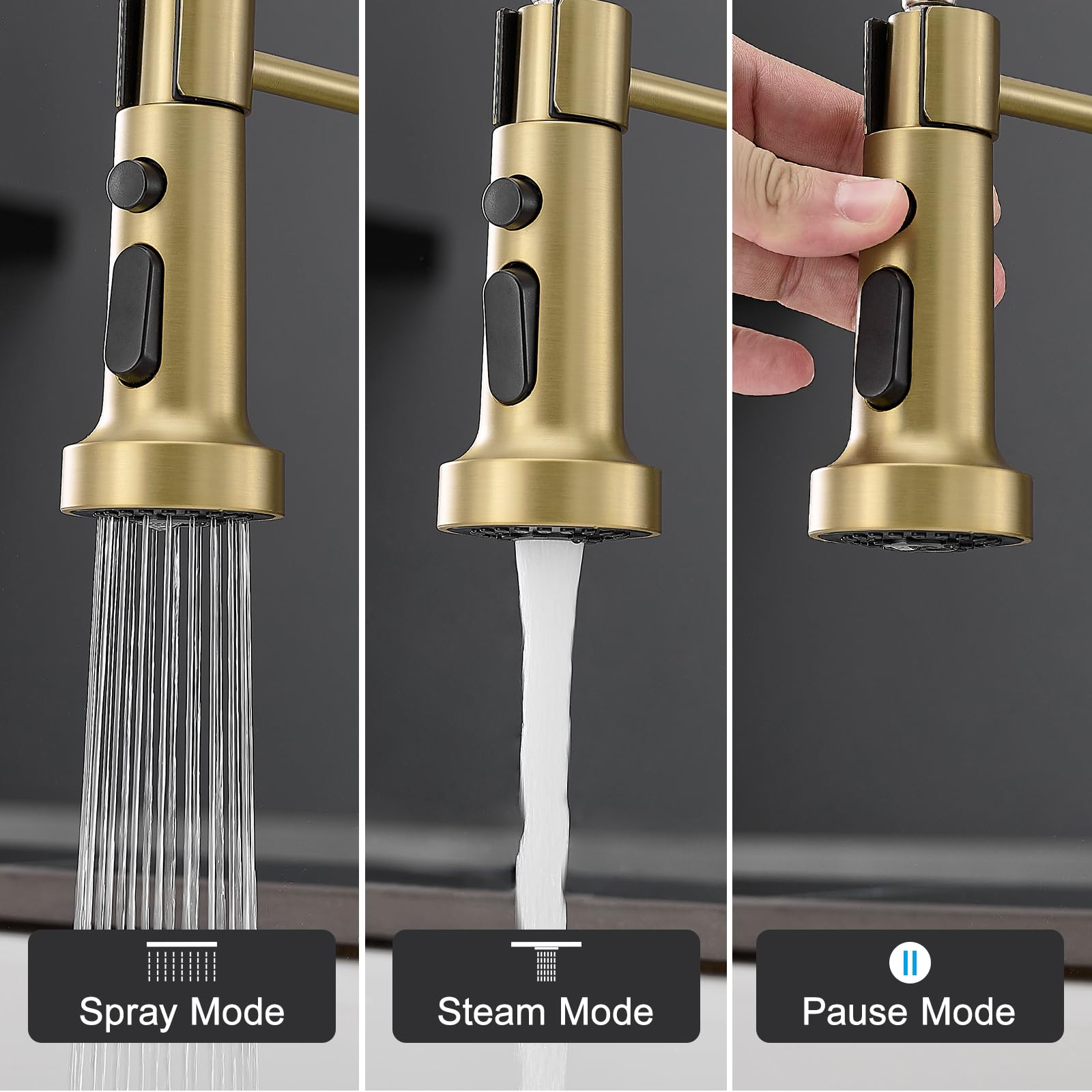 AIMADI Brushed Gold Kitchen Faucet with Pull Down Sprayer - Single Handle One Hole Farmhouse Sink Faucet - Perfect for Modern & Rustic Kitchens (Easy Installation & High Pressure)