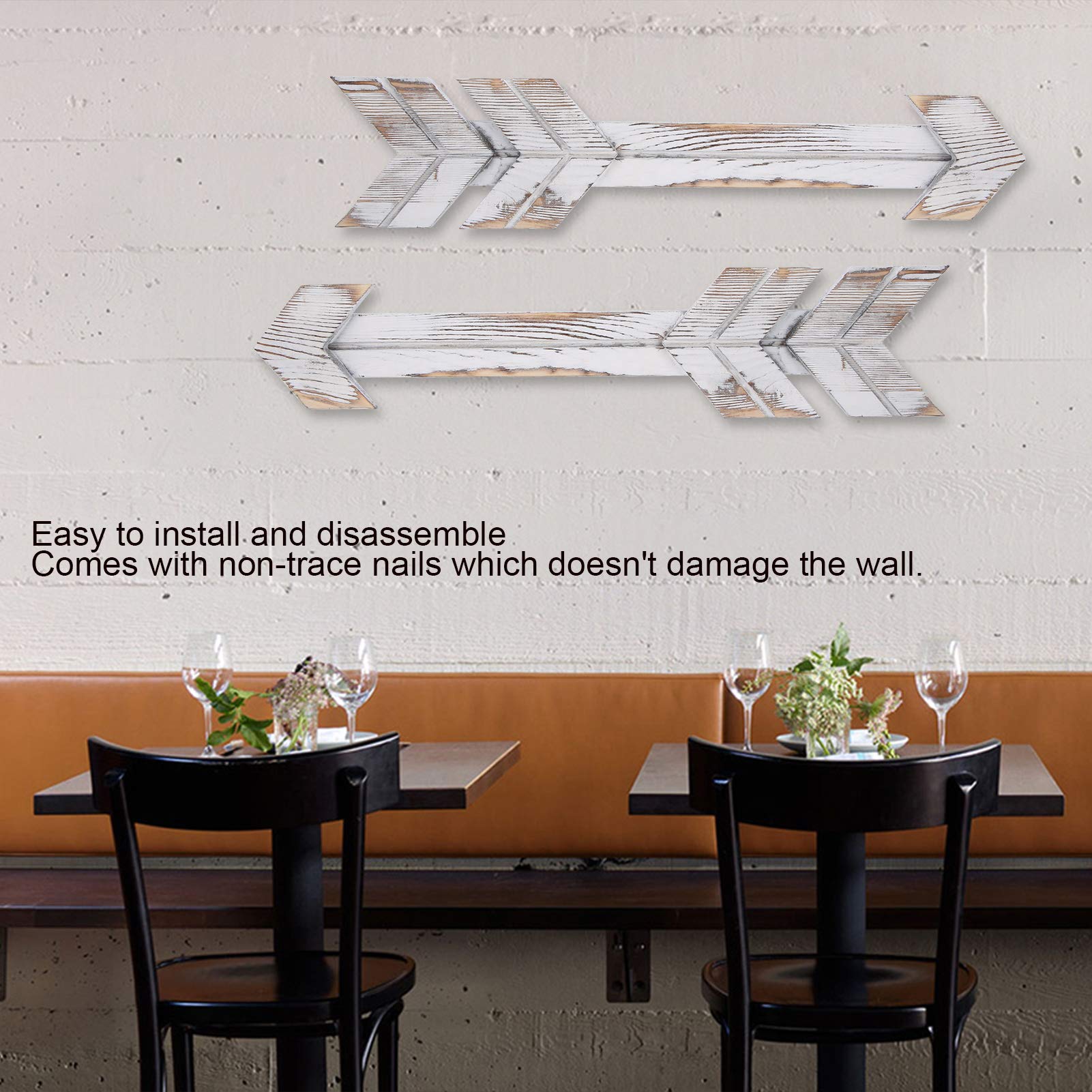 Rustic Wooden Arrow Wall Decor - 2PCS White Farmhouse Style Wedding & Home Decoration for Living Room, Bedroom, or Entryway - Handmade Wood Arrow Sign for Boho, Country & Rustic Interior Design