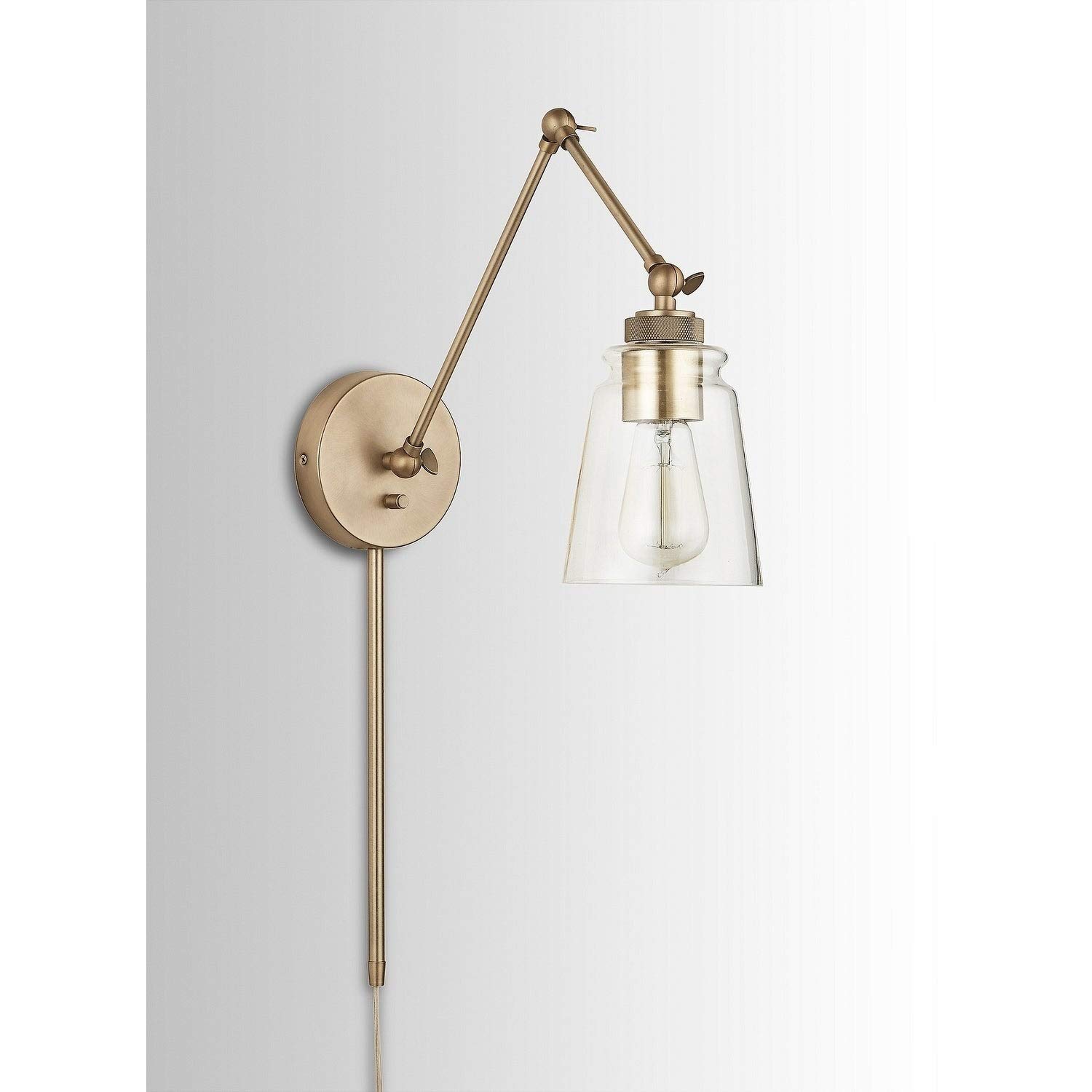 1-Light Aged Brass Wall Sconce - Modern Contemporary Transitional Metal Dimmable Lighting Fixture for Bedroom, Living Room & Hallway