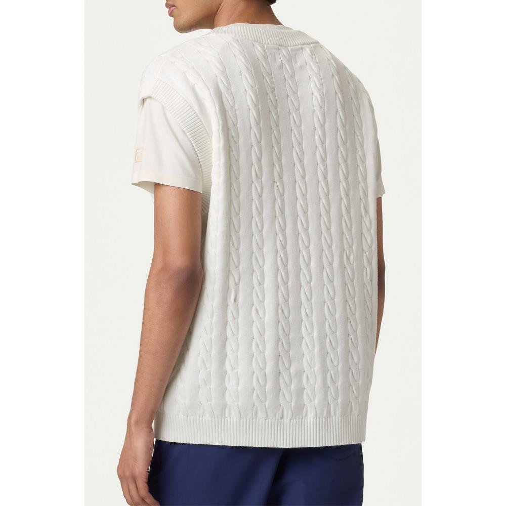 Fila Men's Casa Baseline Cable Knit Vest - White | Slim Fit Winter Sweater Vest for Men | Perfect for Office Wear, Casual Outfits & Holiday Layering