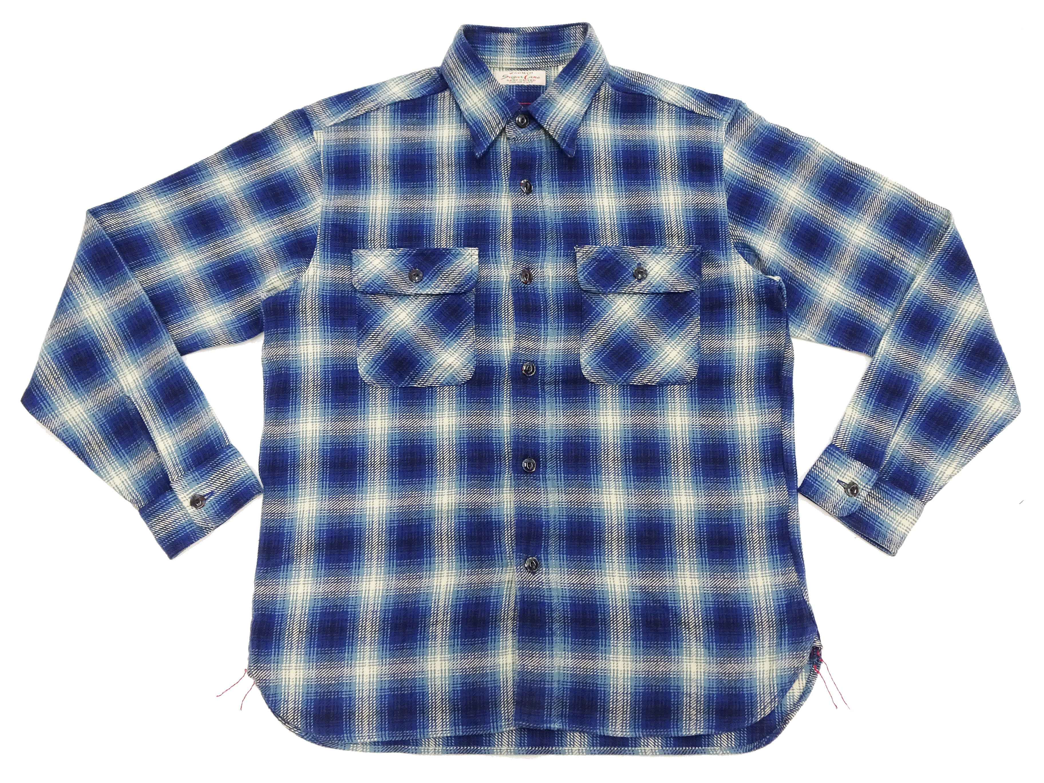 Men's Sugar Cane Plaid Long Sleeve Button-Up Shirt - Mediumweight Cotton Twill Work Shirt in Navy Blue | Casual Office Wear & Outdoor Activities SC29366