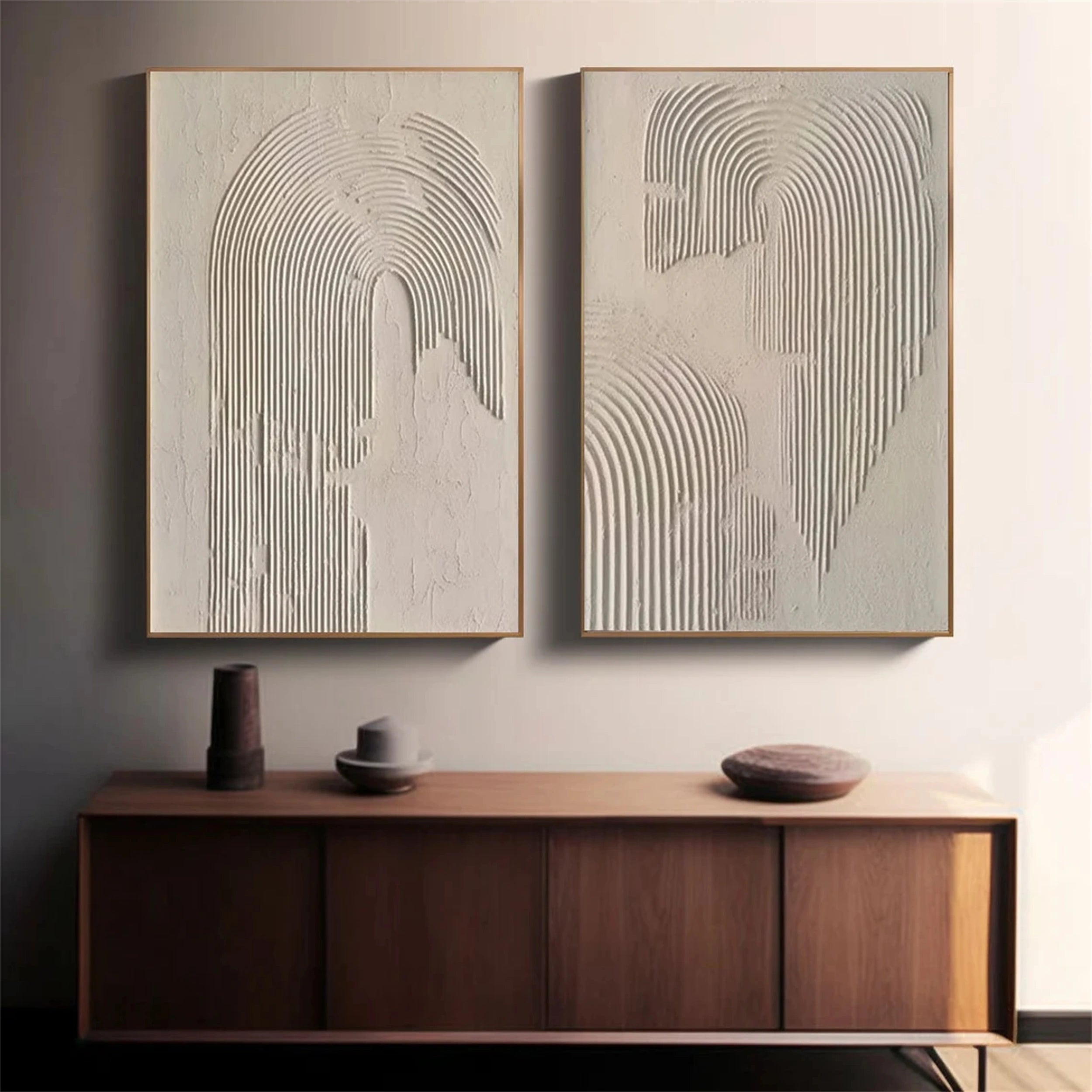 Abstract Beige & Brown Wall Art Set of 2 - Modern Canvas Paintings for Living Room, Bedroom & Office Decor #BB069
