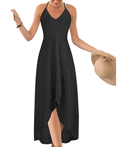 KILIG Women's V-Neck Sleeveless Floral Patchwork Maxi Dress - Asymmetrical Summer Sundress for Casual Wear, Beach Vacation & Outdoor Parties