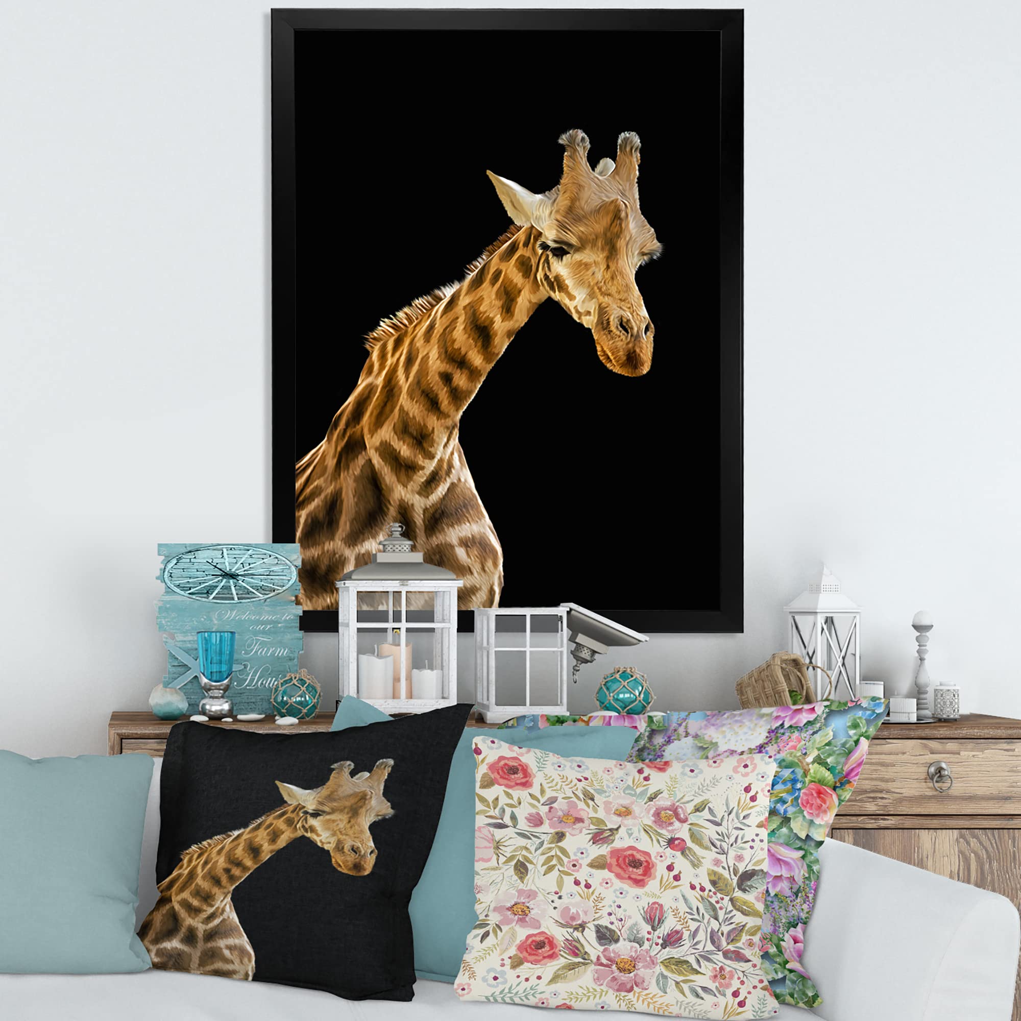 DesignQ Giraffe Portrait VI - Farmhouse Framed Wall Art Decor for Living Room, Bedroom & Office
