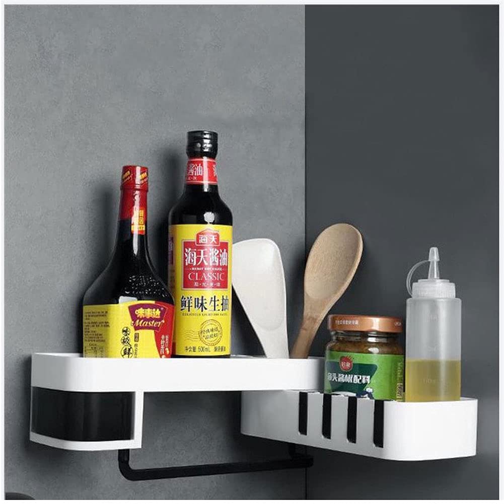 GJXJY Expandable Swivel Shower Caddy - Wall Mount Bathroom Storage Organizer with Hooks & Towel Bar - Rustproof Corner Shower Shelf for Spices, Toiletries & Beauty Products - Perfect for Small Bathrooms & Apartment Showers