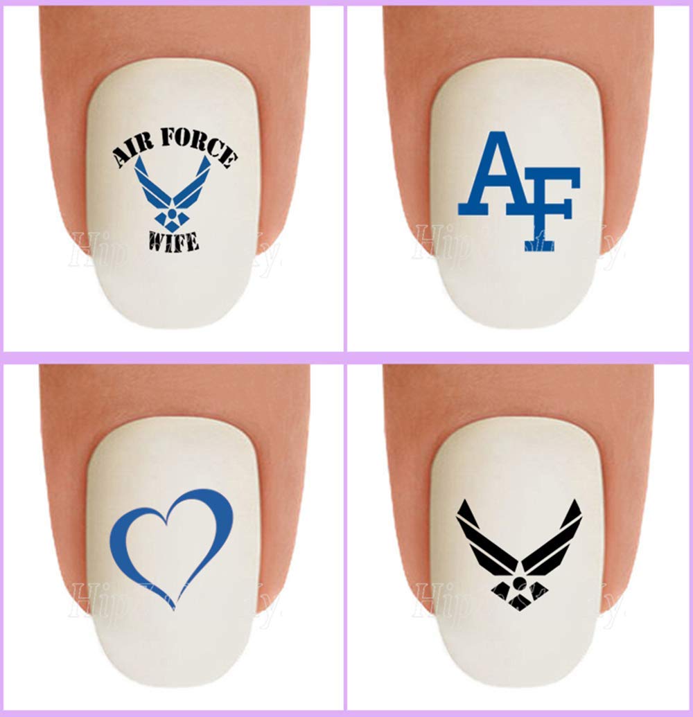 40pc Military Air Force WIFE1 AF Black Wings Heart WaterSlide Nail Decals - Salon Quality DIY Nail Art Stickers & Transfers for Women - Perfect for Home Manicures, Nail Salons & Gift Giving