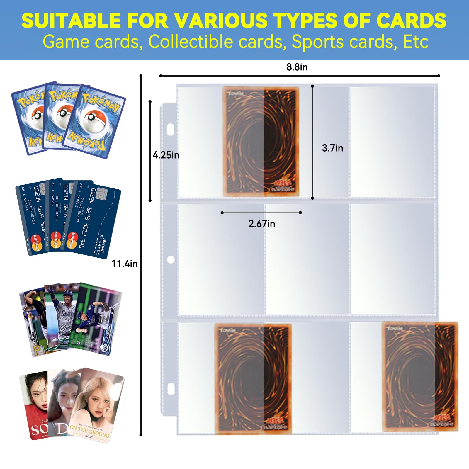 30 Pack 9-Pocket Clear Trading Card Binder Pages - Side Loading Card Sleeves for Baseball, MTG, YuGiOh & TCG Collections (Holds 540 Cards) - Perfect for Card Collecting, Gaming Tournaments & Storage in 3-Ring Binders