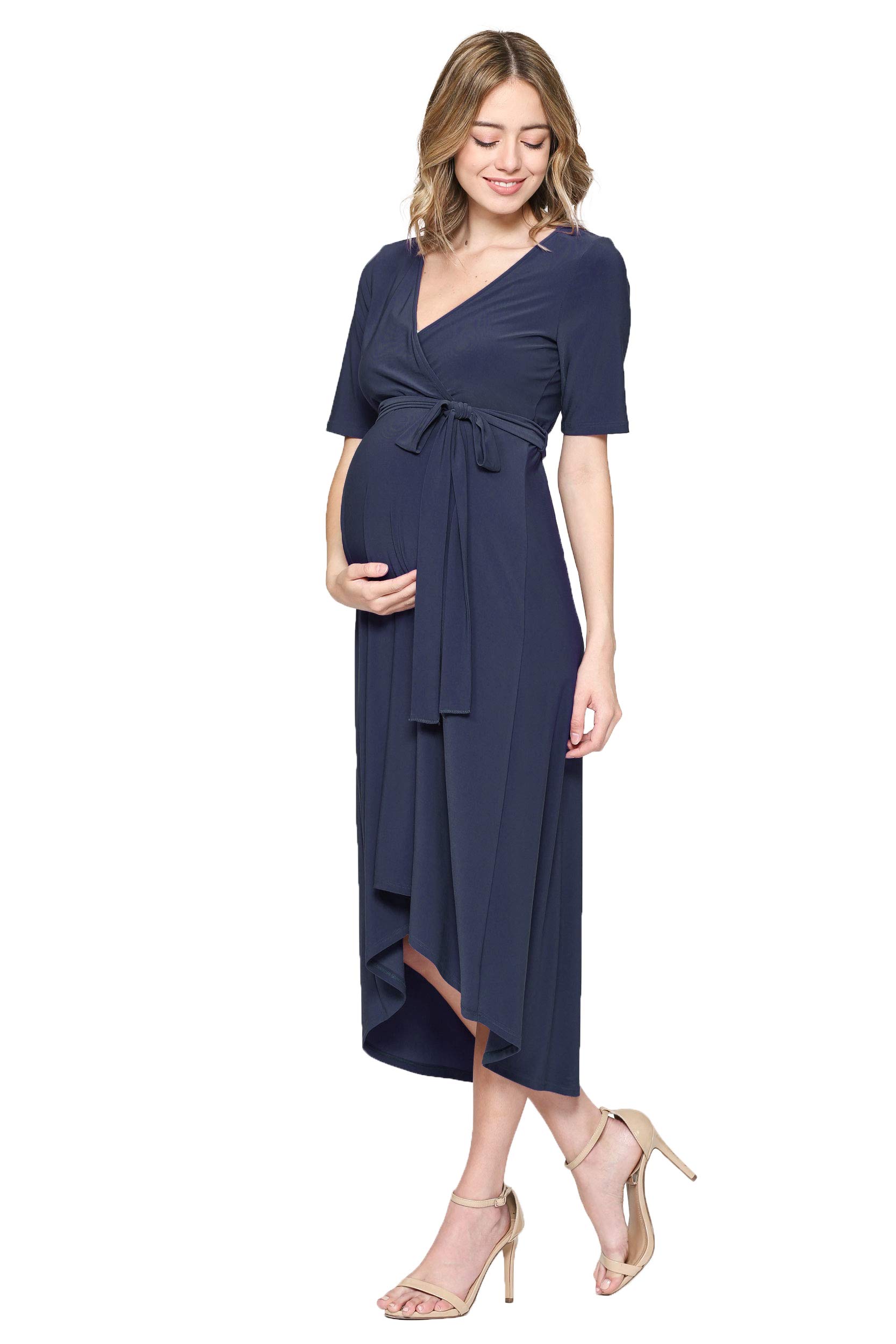 Stylish Women's Maternity Wrap Dress - Mid-Length with Adjustable Waist Belt | Perfect for Pregnancy, Nursing & Special Occasions