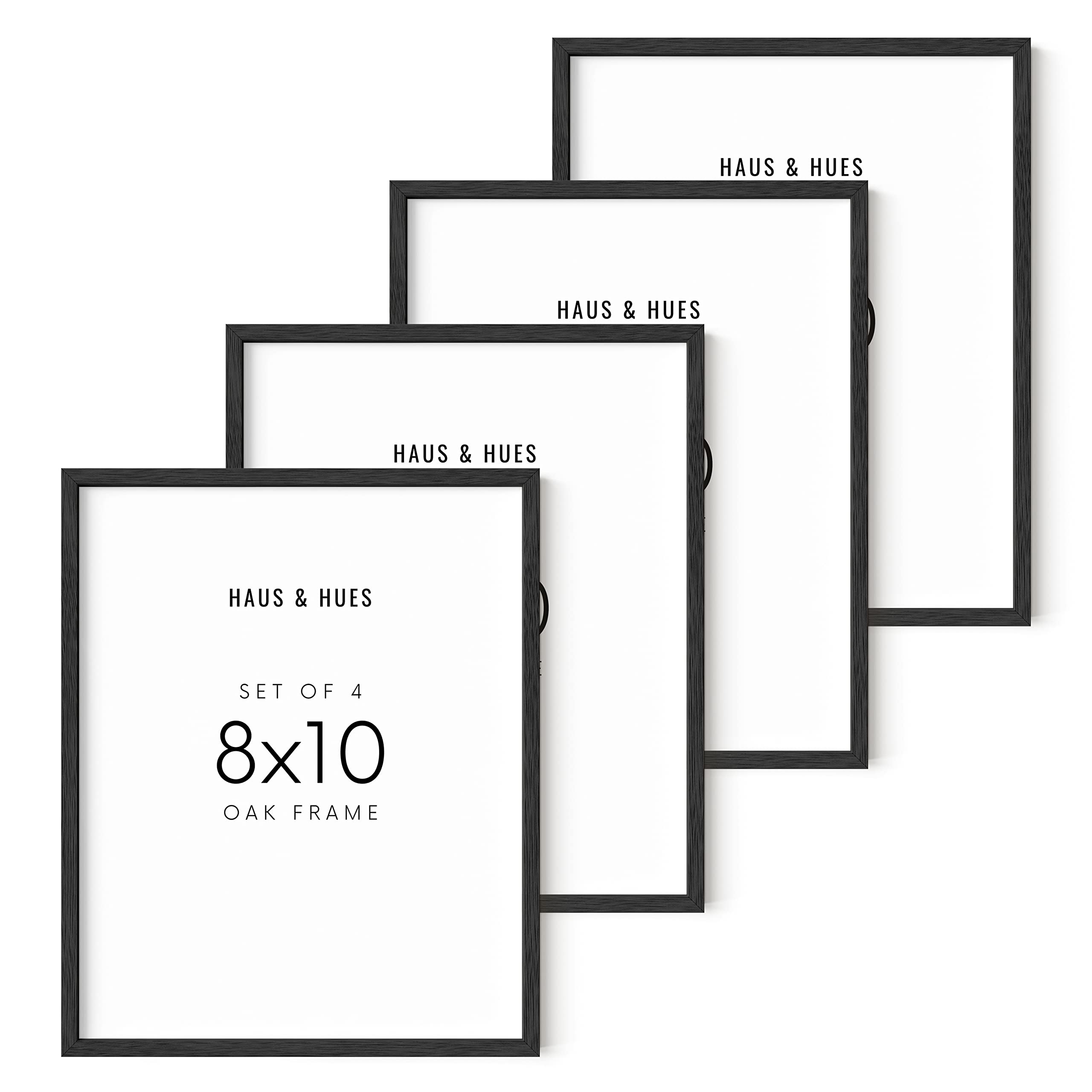 HAUS AND HUES Black Oak Wood Picture Frames Set of 4 - 8x10 Inch Wall Photo Frames for Home Decor, Office, Gallery & Living Room Display