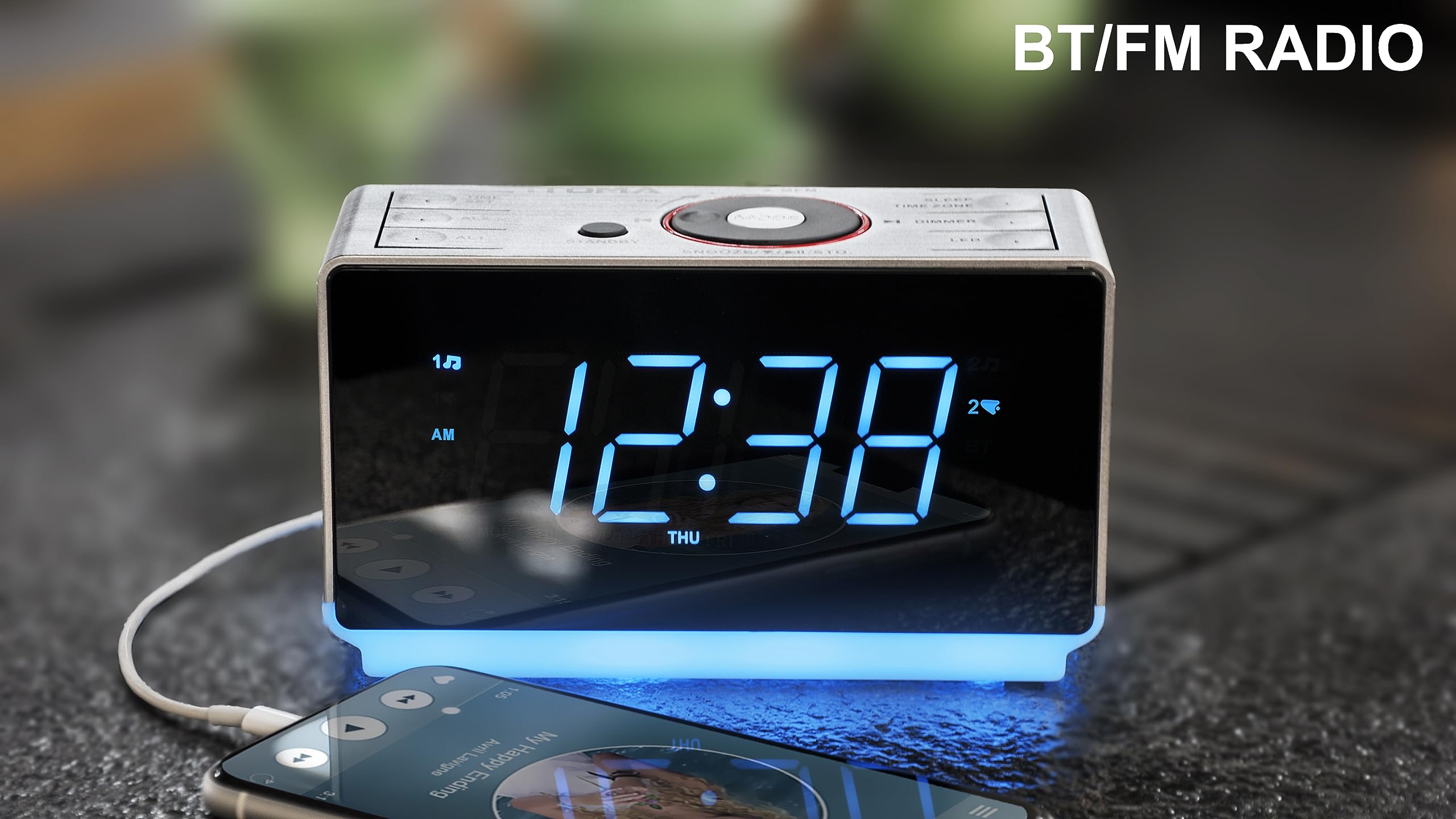 iTOMA CKS708 Bluetooth Alarm Clock Radio with FM, Dual Alarm & Snooze, Large LED Display, Dimmer Control, USB Charger & Night Light - Perfect for Bedroom, Office, and Travel
