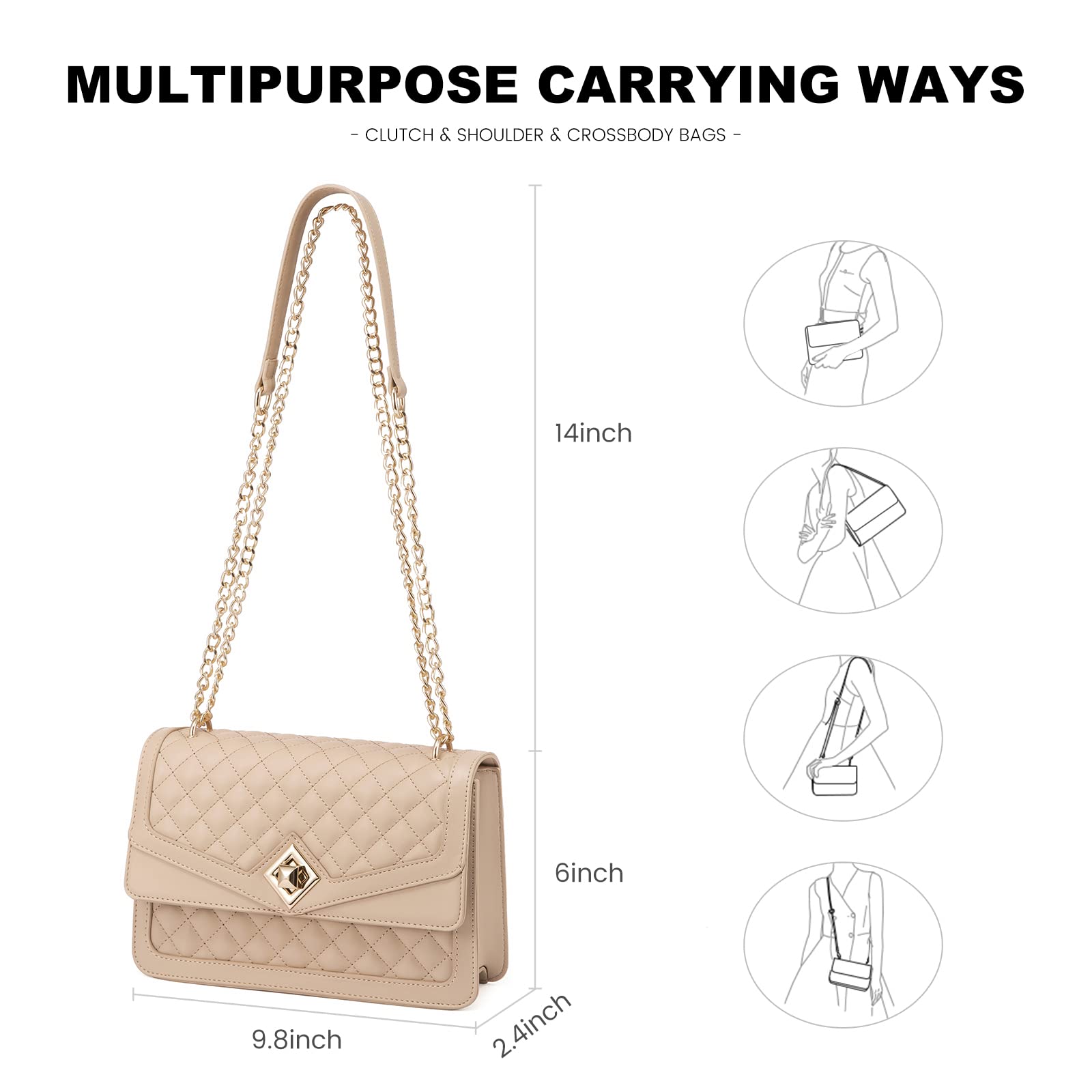 LOVEVOOK Women's Leather Quilted Crossbody Bag with Chain Strap - Stylish Clutch Satchel Purse for Evening, Party & Daily Use | Trendy Shoulder Bag for Ladies
