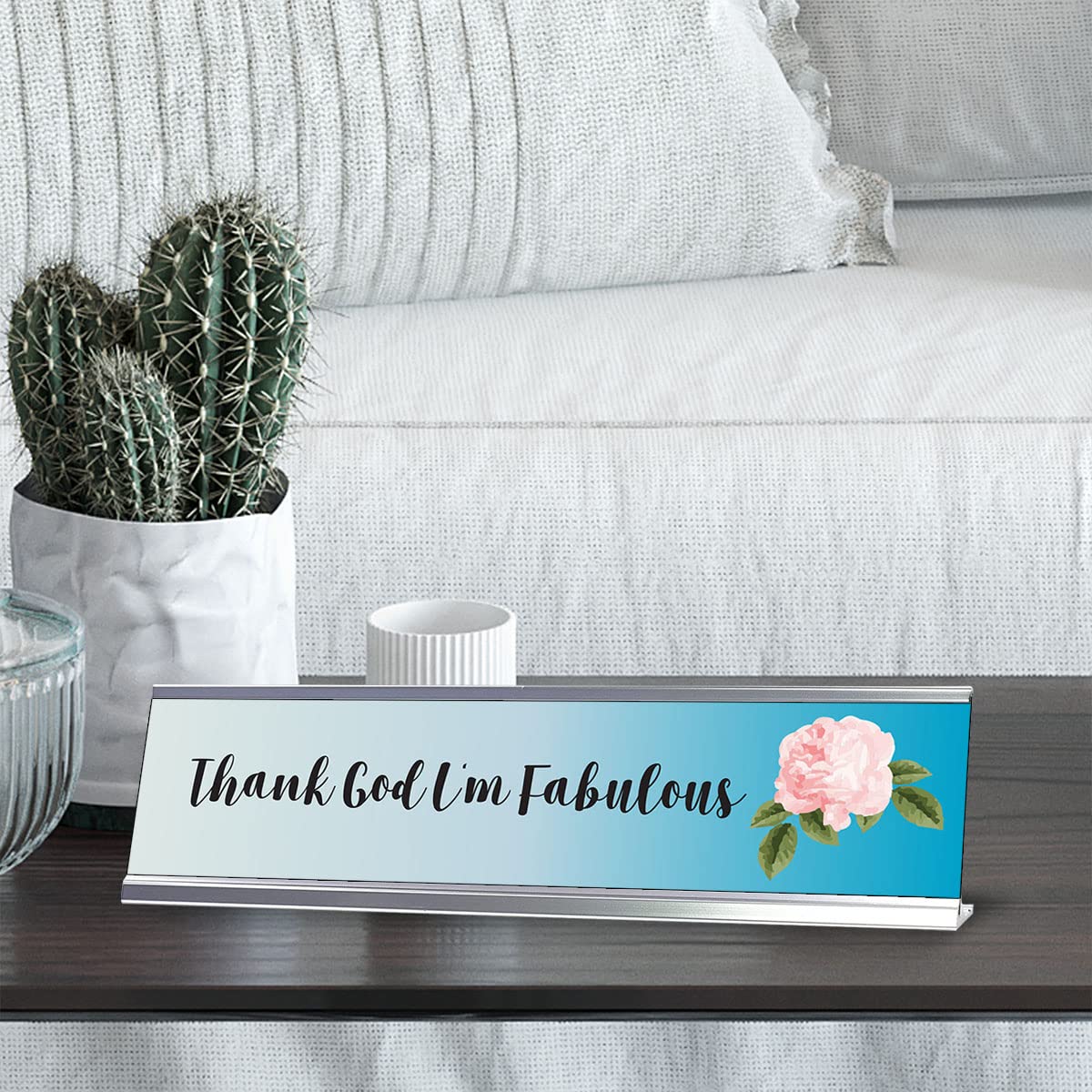 Thank God I'm Fabulous - Inspirational Desk Sign (2x8 Inch) - Perfect Office Decor for Women, Motivational Gift for Coworkers & Friends