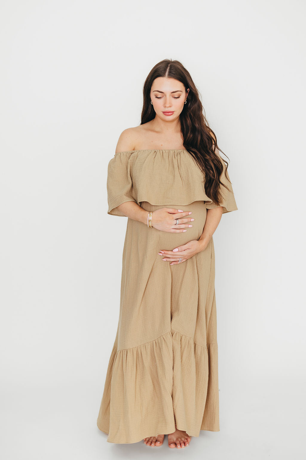 Josie 100% Cotton Khaki Maxi Dress - Bump & Nursing Friendly Maternity Dress for Pregnancy, Breastfeeding & Everyday Comfort