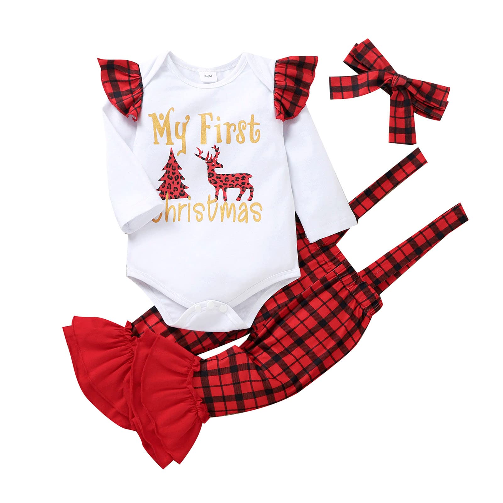 JESFFER Baby Girls Christmas Deer Print Romper Bodysuit & Sweatpants Set - Cute Holiday Outfit for Infants | Perfect for Xmas Photos, Family Gatherings & Festive Celebrations