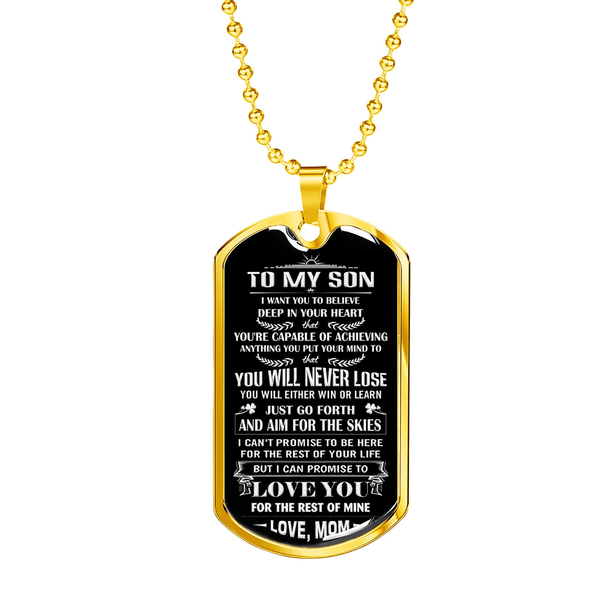 Military Dog Tag Necklace for Men - Unique Gift from Mom to Son with 'I Want You To Believe Deep In Your Heart' Engraving - Personalized Mother & Son Keepsake for Special Occasions, Military Appreciation, and Heartfelt Family Moments