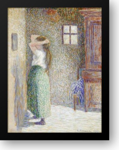 Camille Pissarro Country Girl At Her Toilet 35x42 Framed Art Print - Vintage French Impressionist Painting for Home & Office Decor