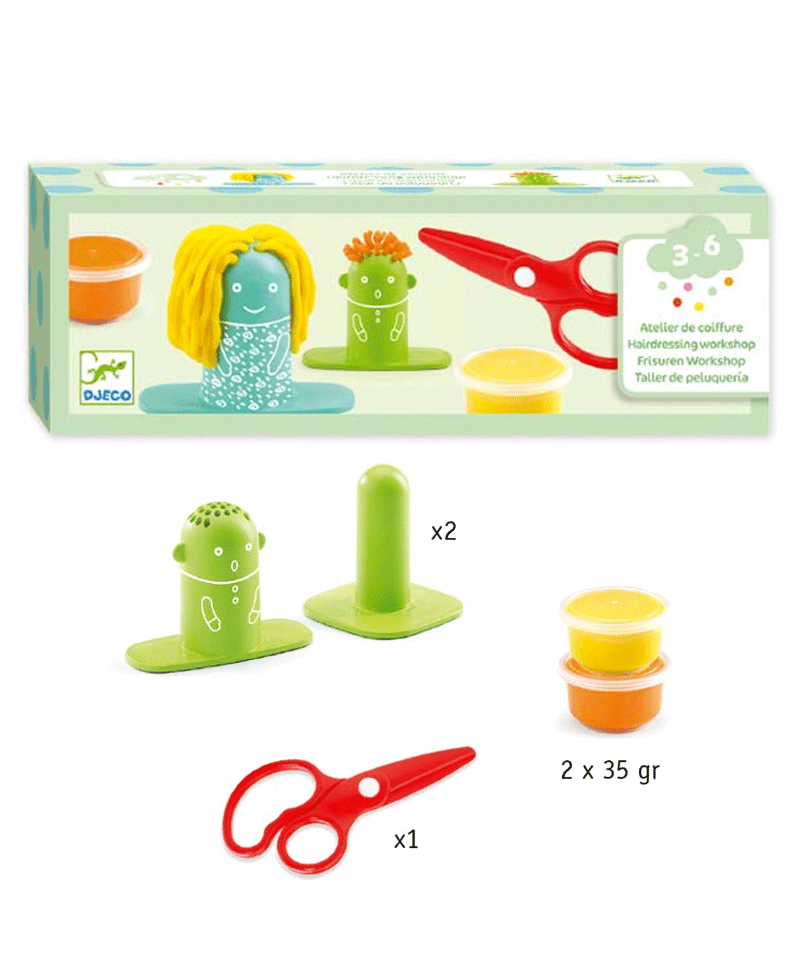 Djeco Hairdressing Play Doh Workshop - Creative Styling Toy for Kids | Pretend Play Salon Set for Toddlers & Preschoolers | Perfect for Birthday Gifts & Indoor Activities