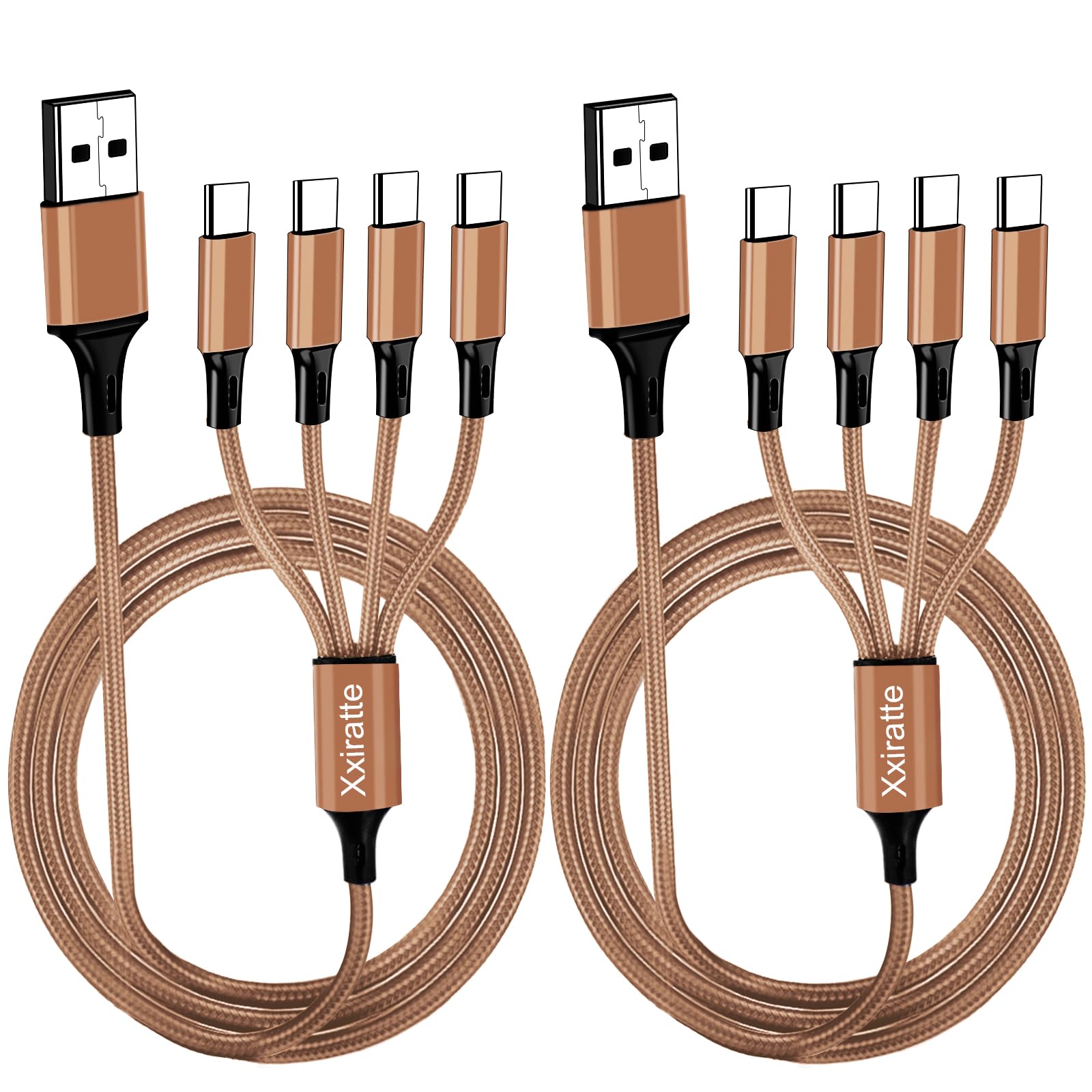 **USB C to USB A Fast Charging Cable 4-Port Multi Charger Cord [2-Pack 4FT] - Nylon Braided Universal Charger for iPhone 16 Pro Max, Android, Tablets - Perfect for Home, Car, Travel & Office Use**
